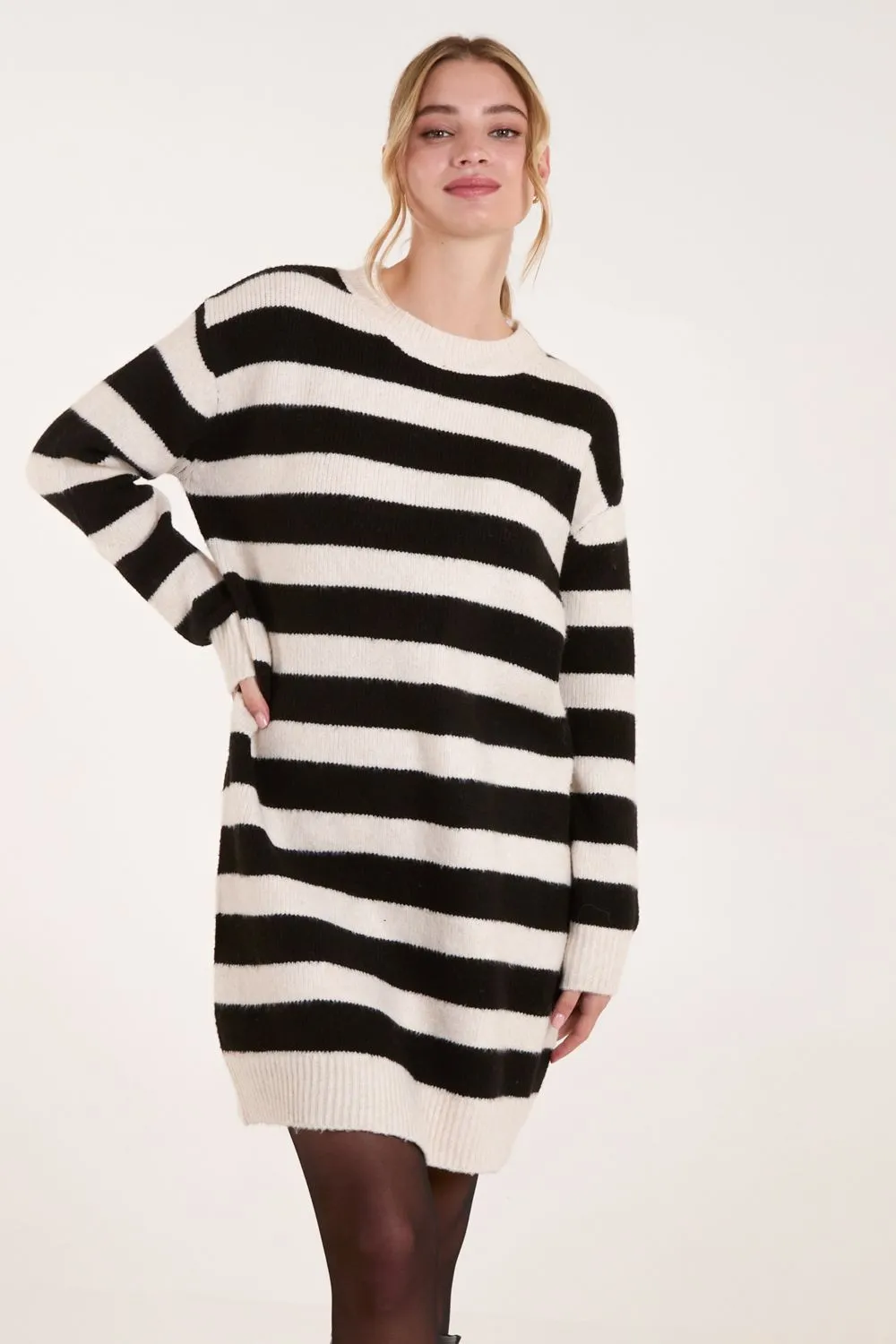 Wide Stripe Crew Neck Jumper Dress