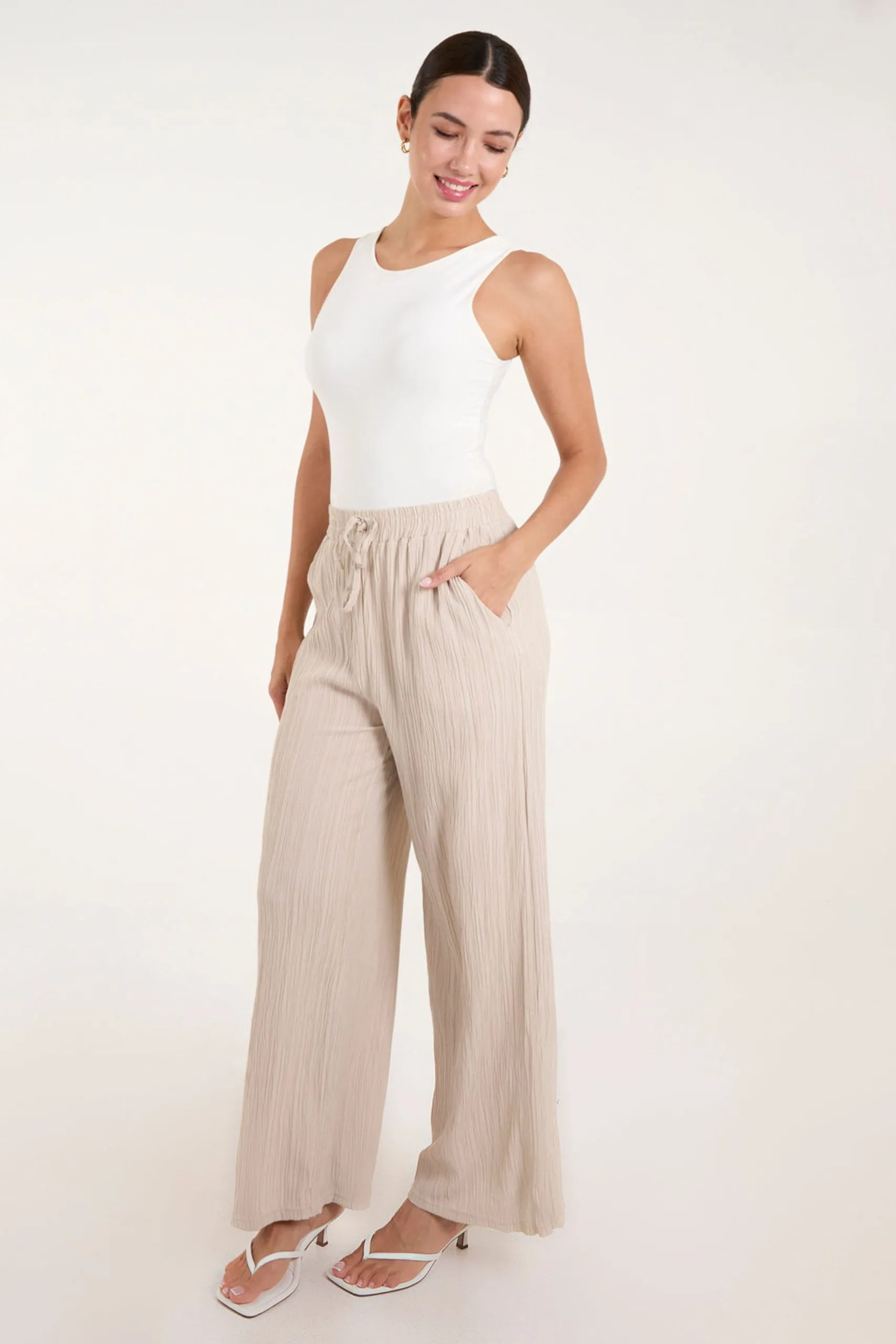 Stone Drawstring Pocket Trouser Crinkle