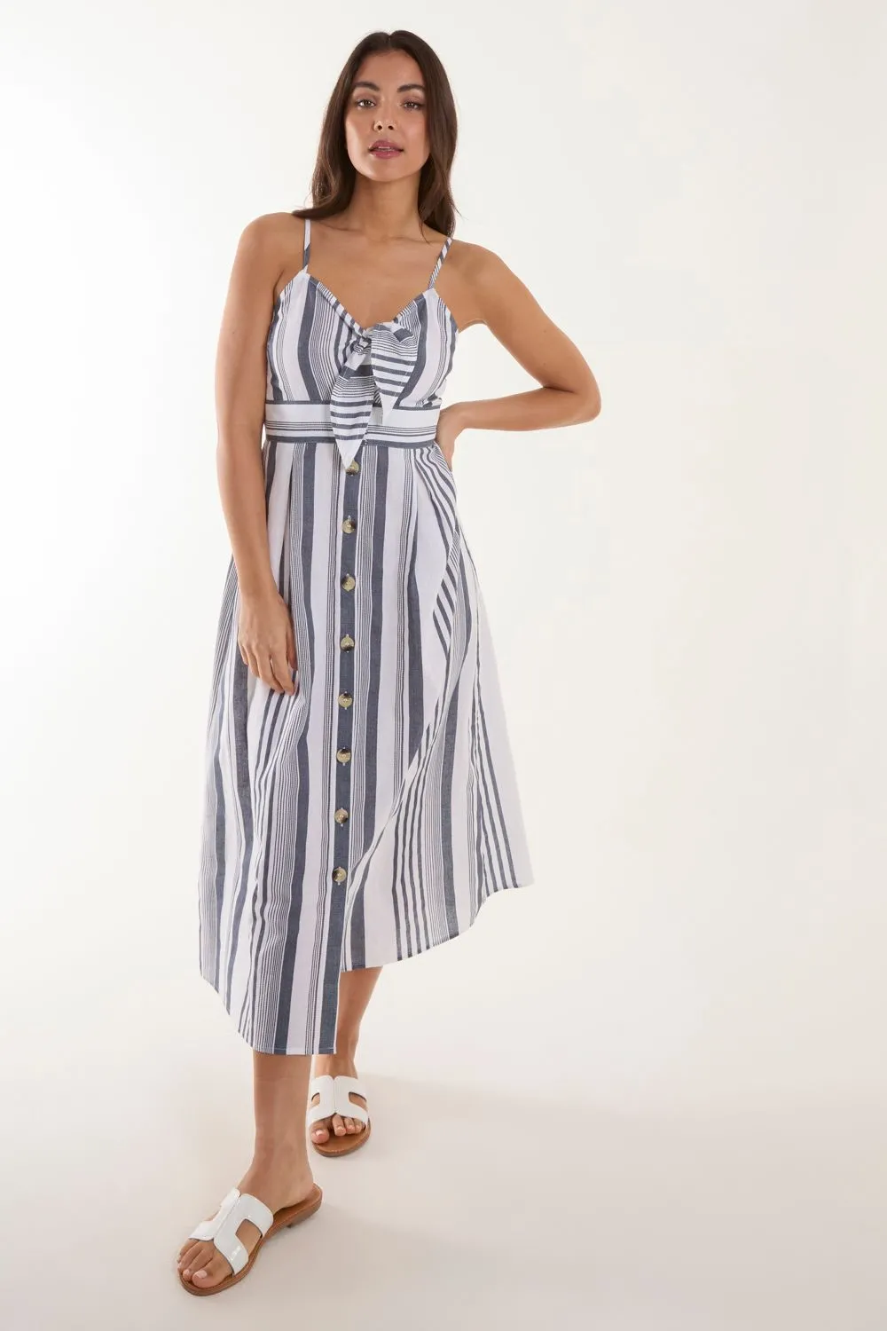 Tie Front Button Through Midi Dress