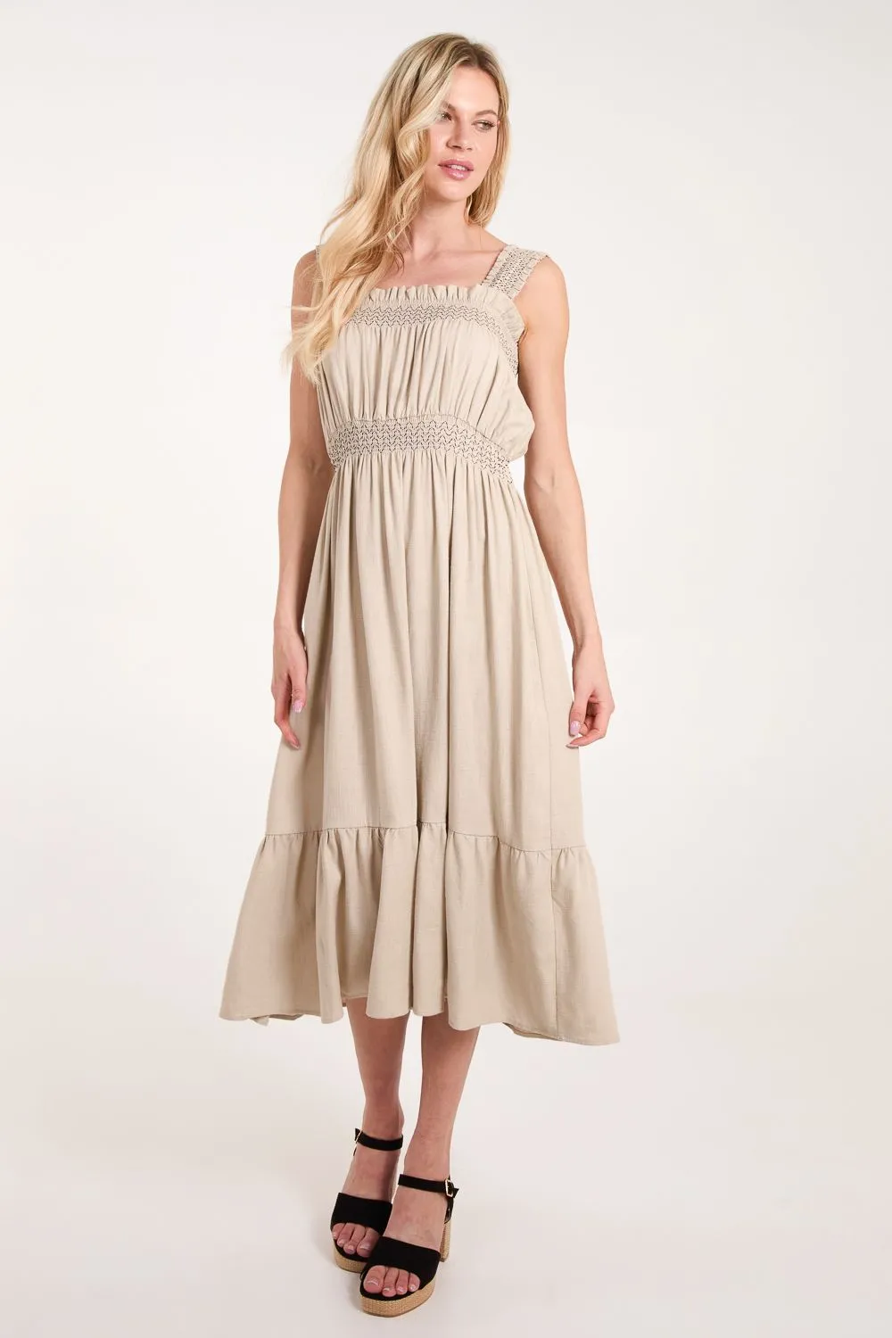 Shirred Detail Midi Dress