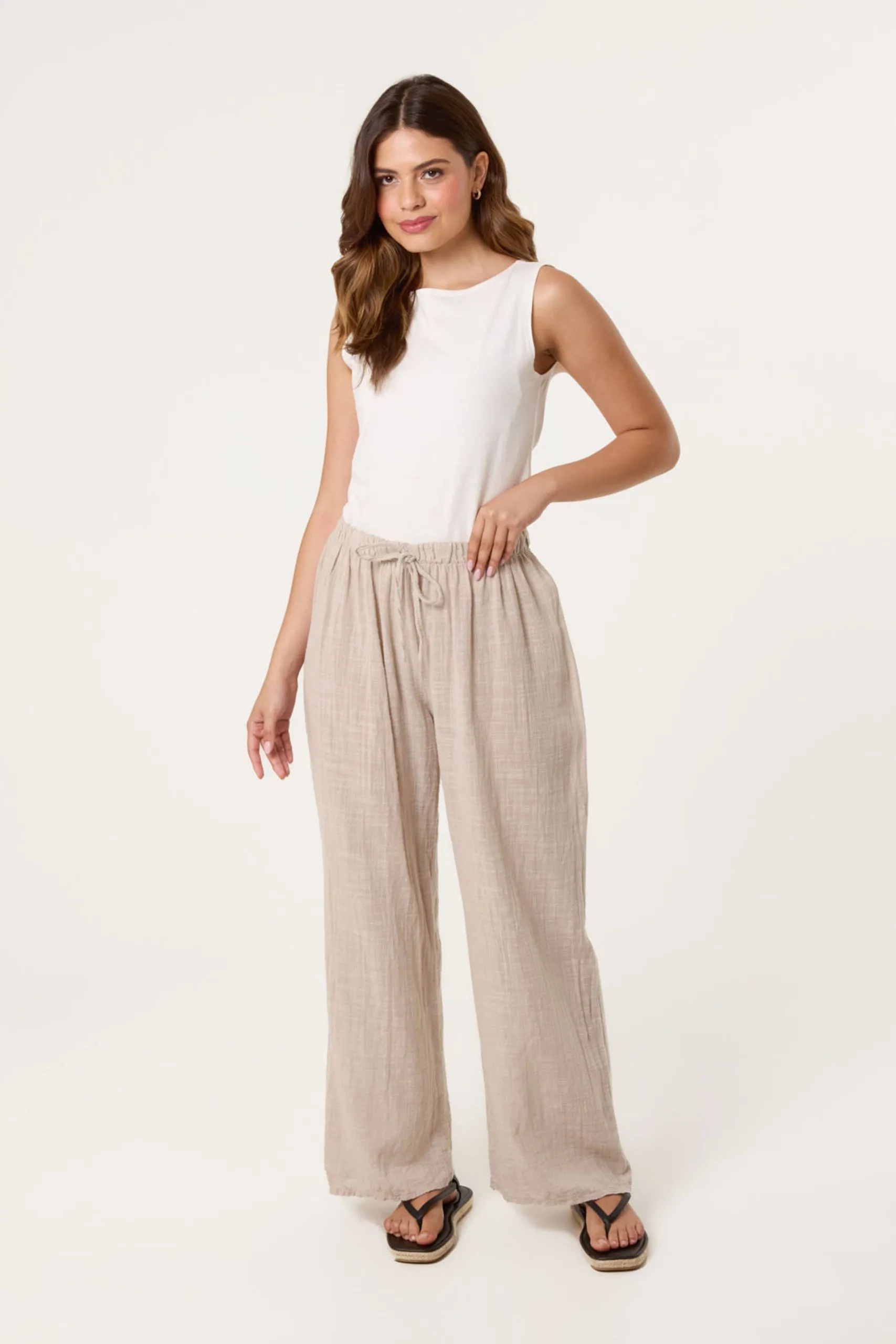 Light Brown Linen Look Trousers