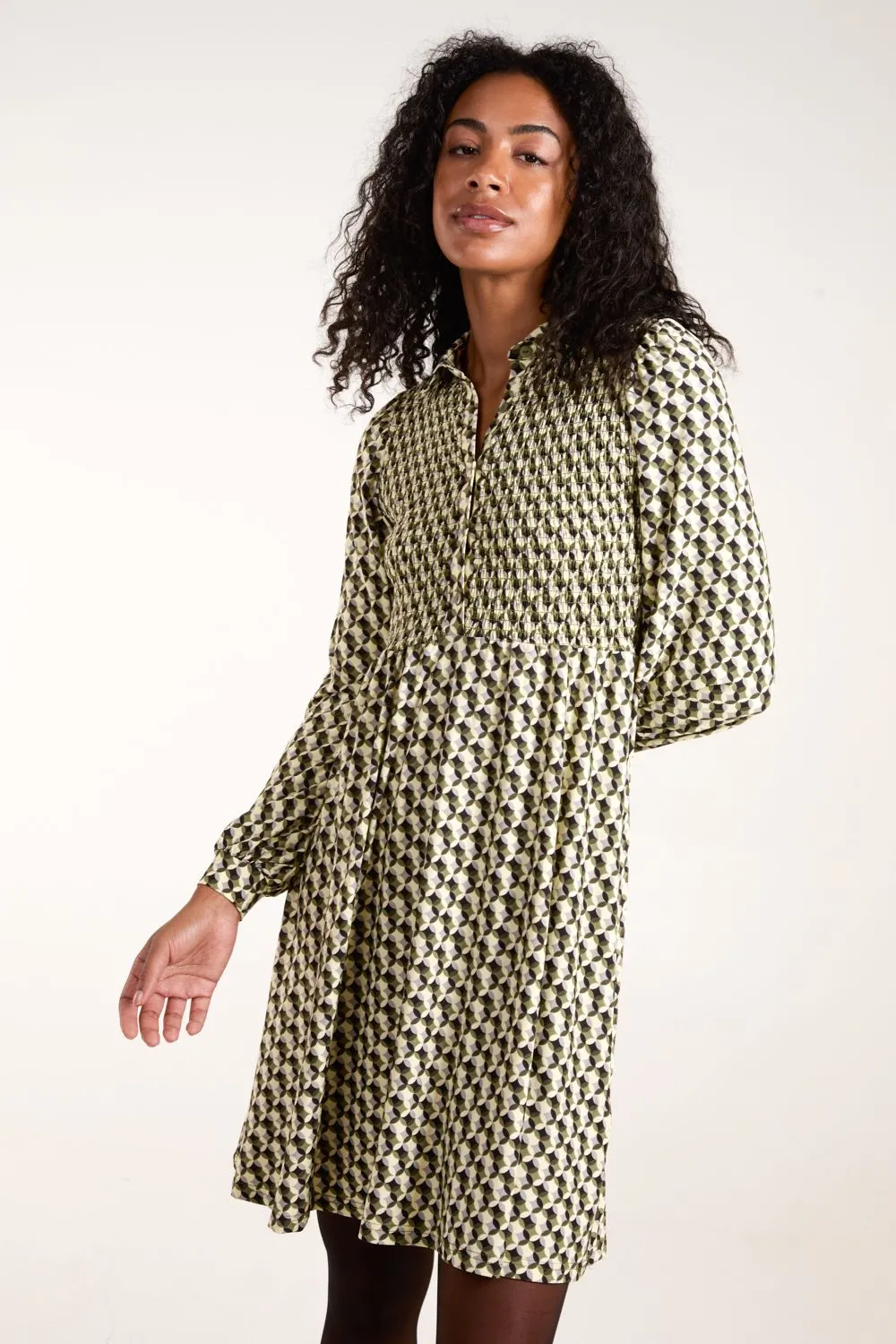 Shirred Mini Shirt Dress