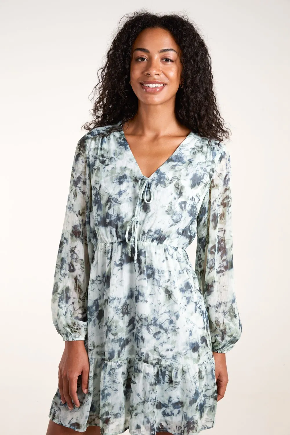 Tie Front Watercolour Mini Dress