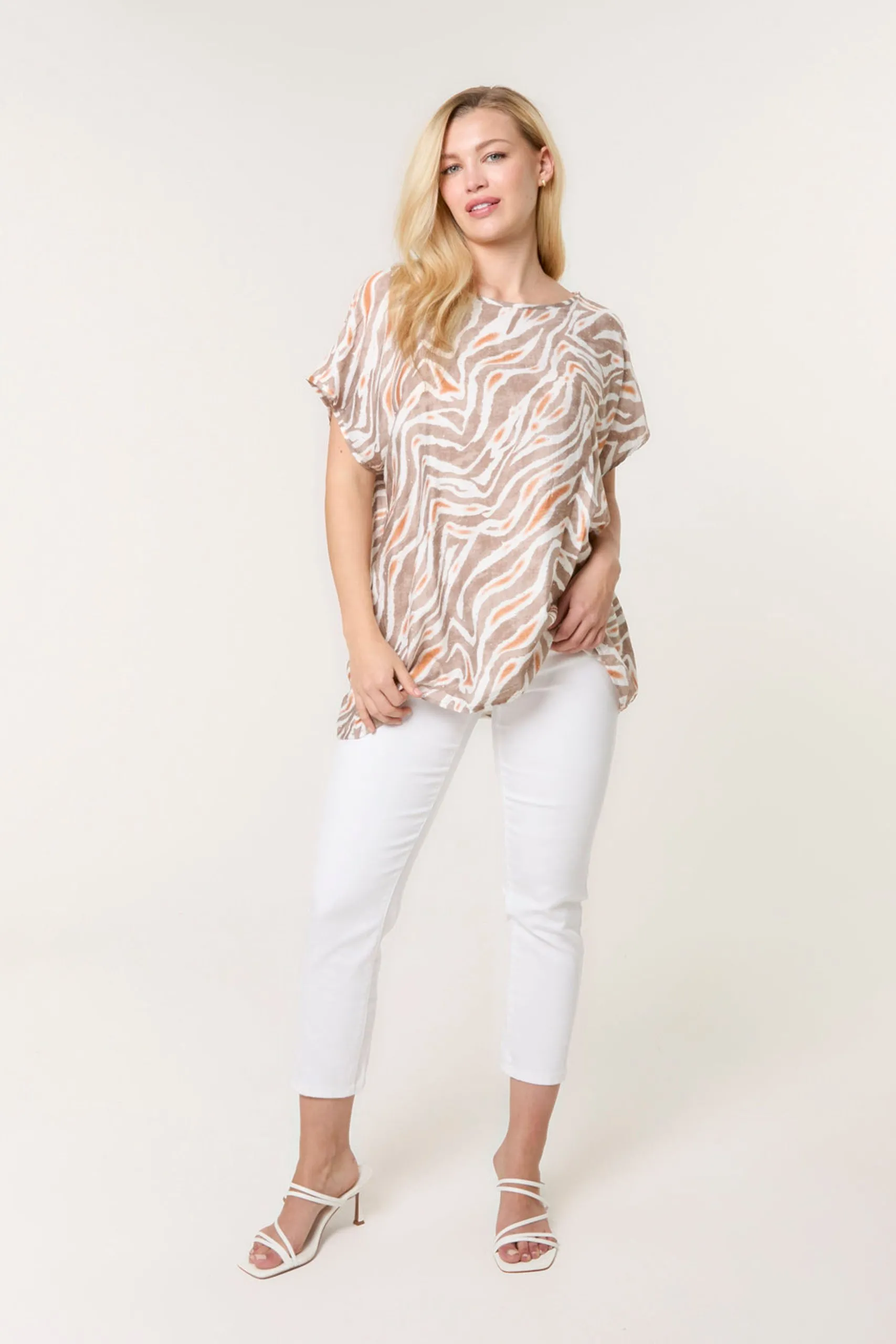 Taupe Animal Printed Diamante Detailed Top