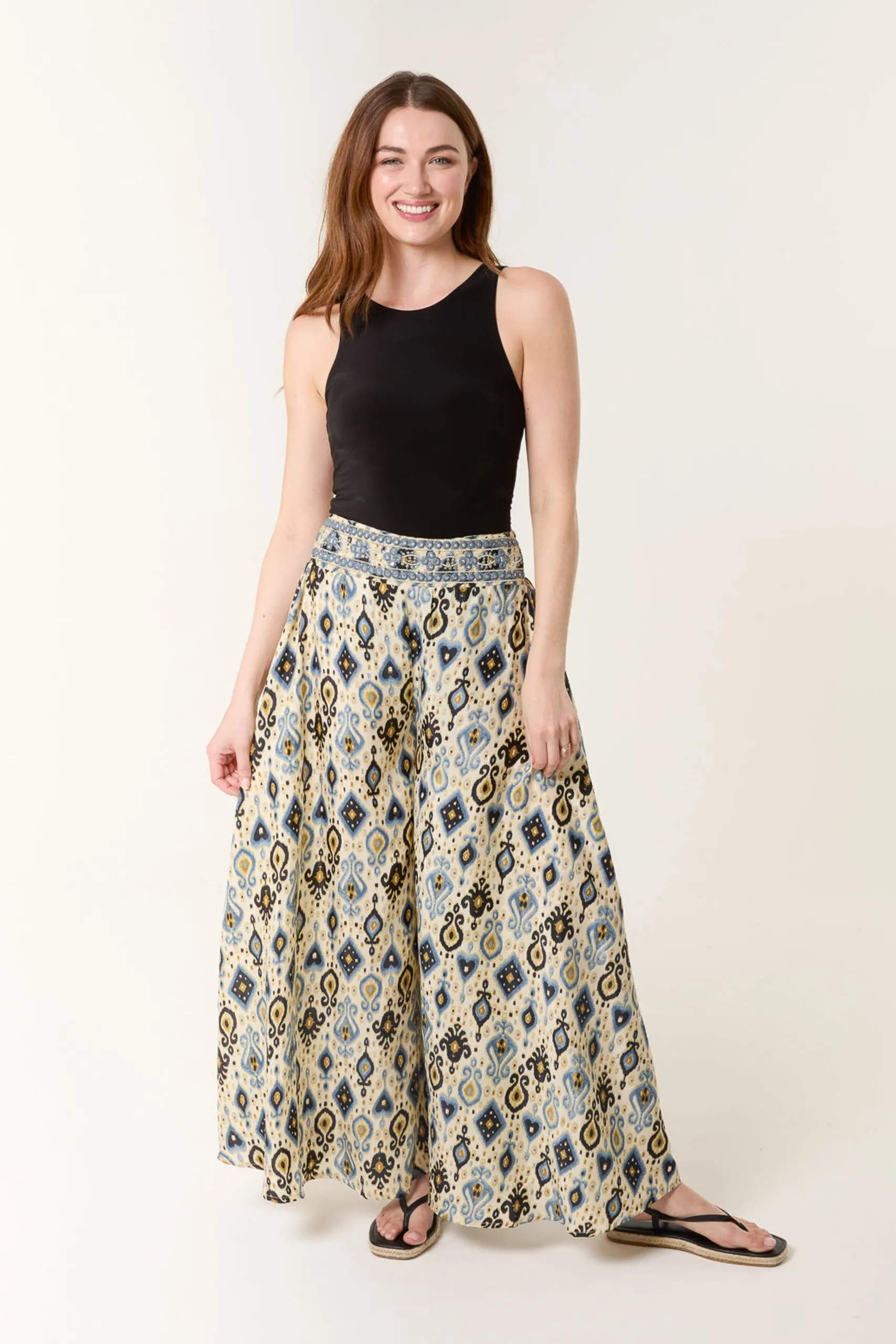 Multi Shirred Wide Leg Trouser