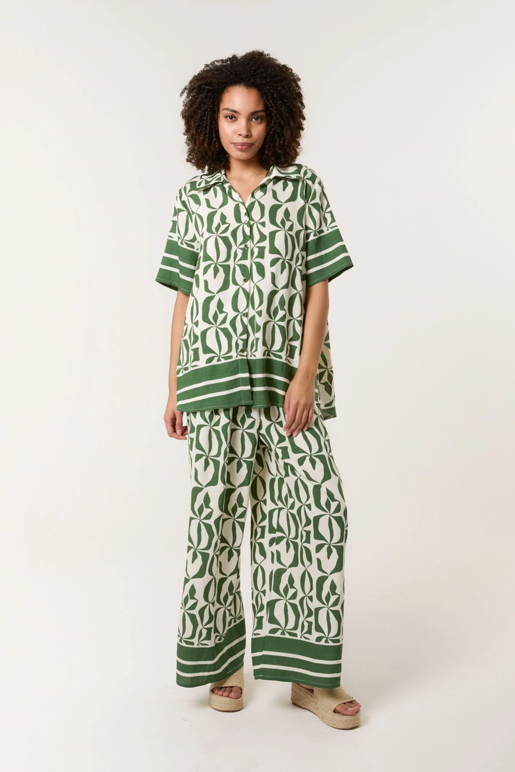 Green Co Ord Set With Abstract Print