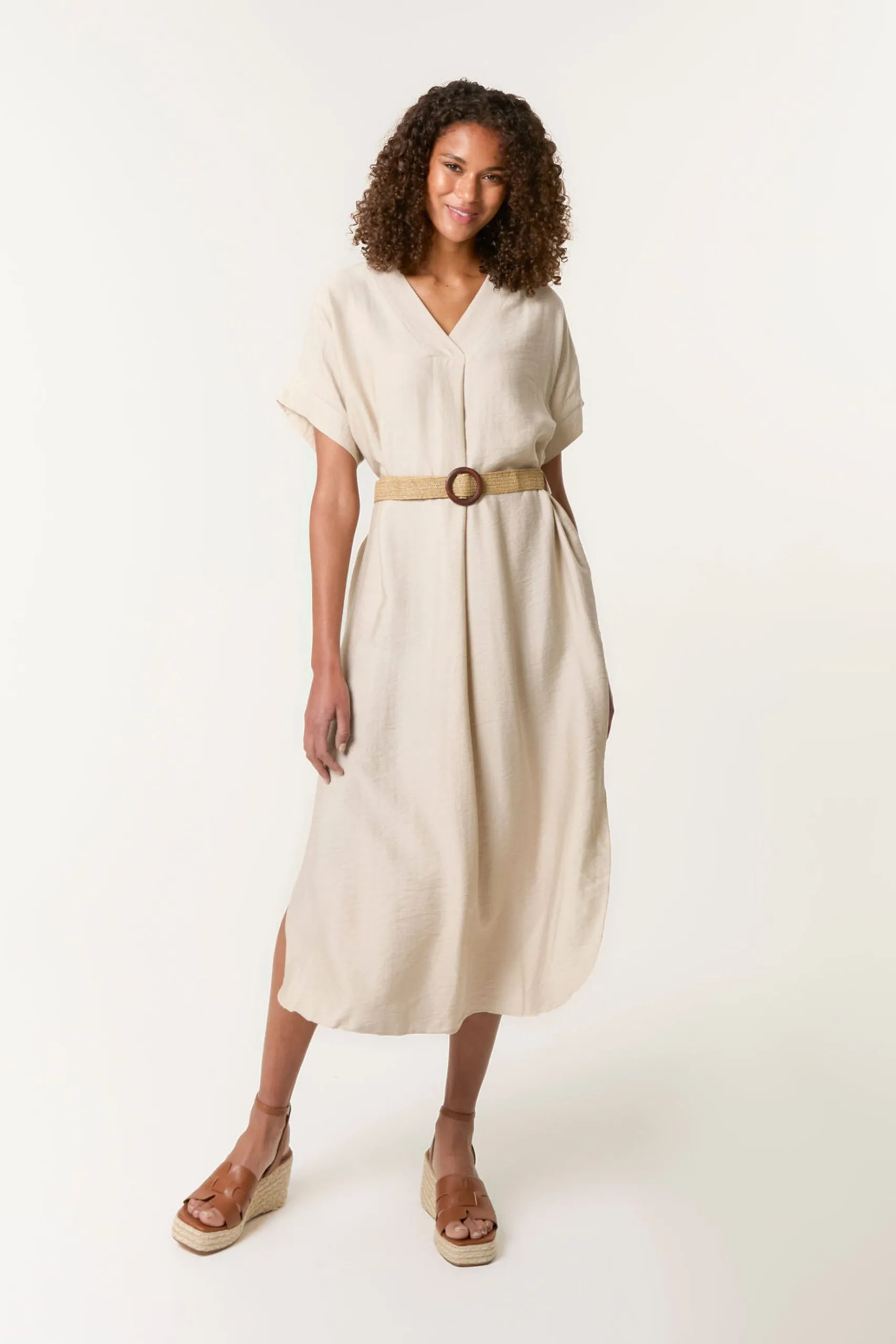 Stone V Neck Dress With Belt