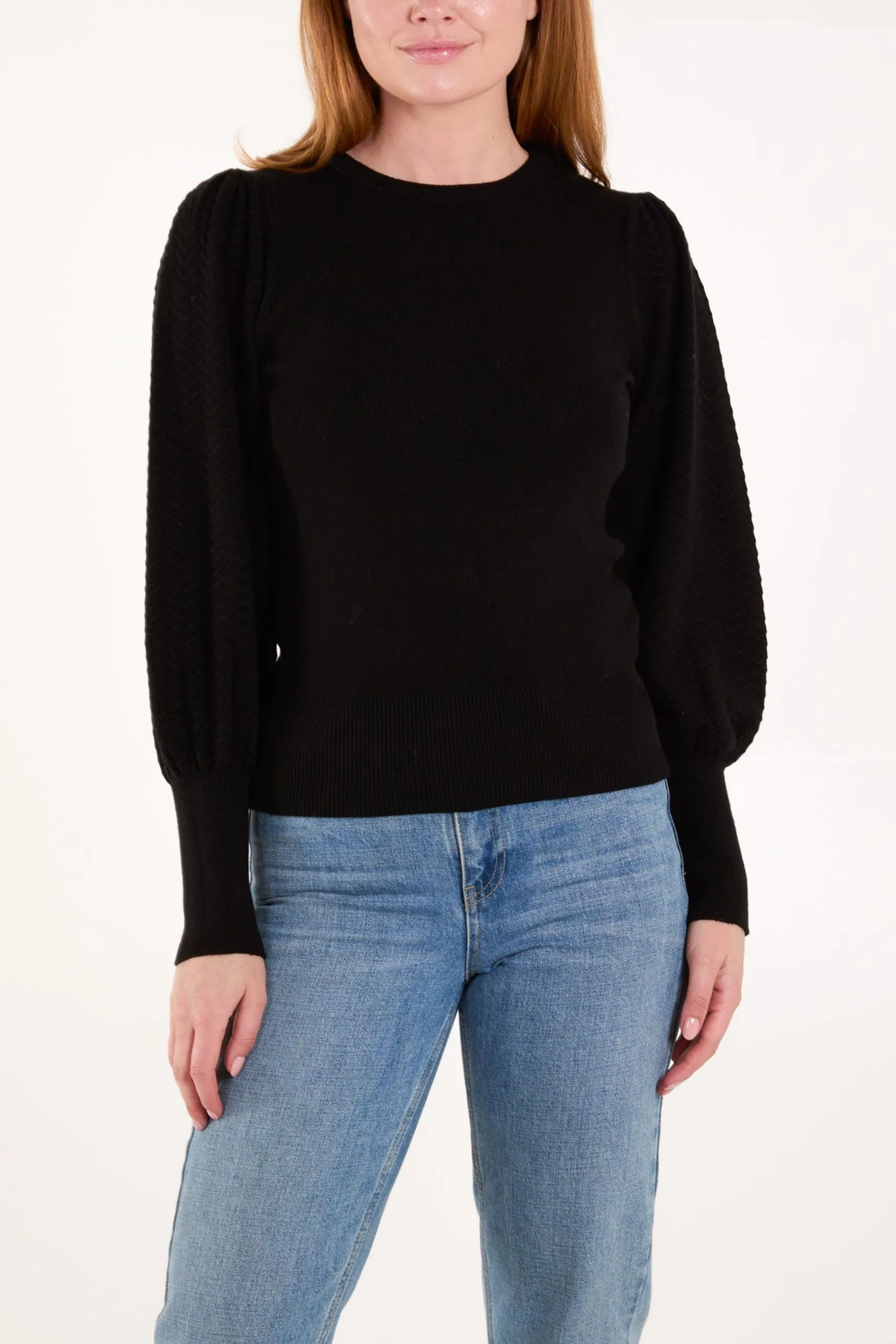 Black Balloon Sleeve Knit Jumper