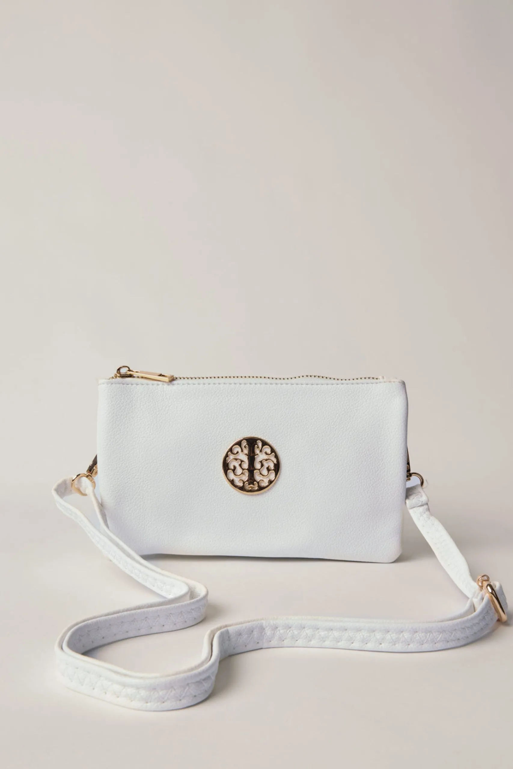 Detailed Zip Up Purse With Detachable Strap