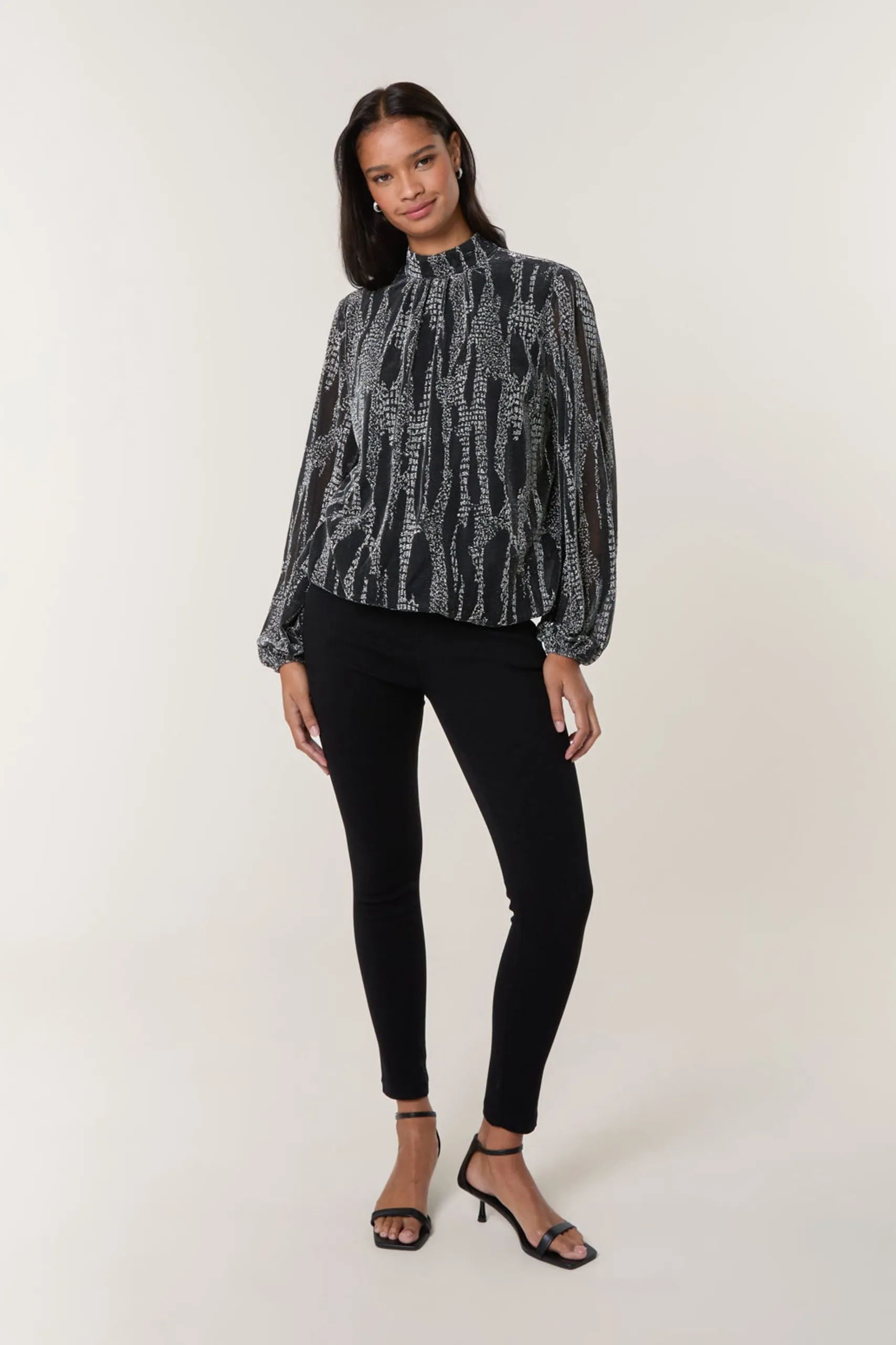 Silver Snake High Neck Puff Ball Blouse