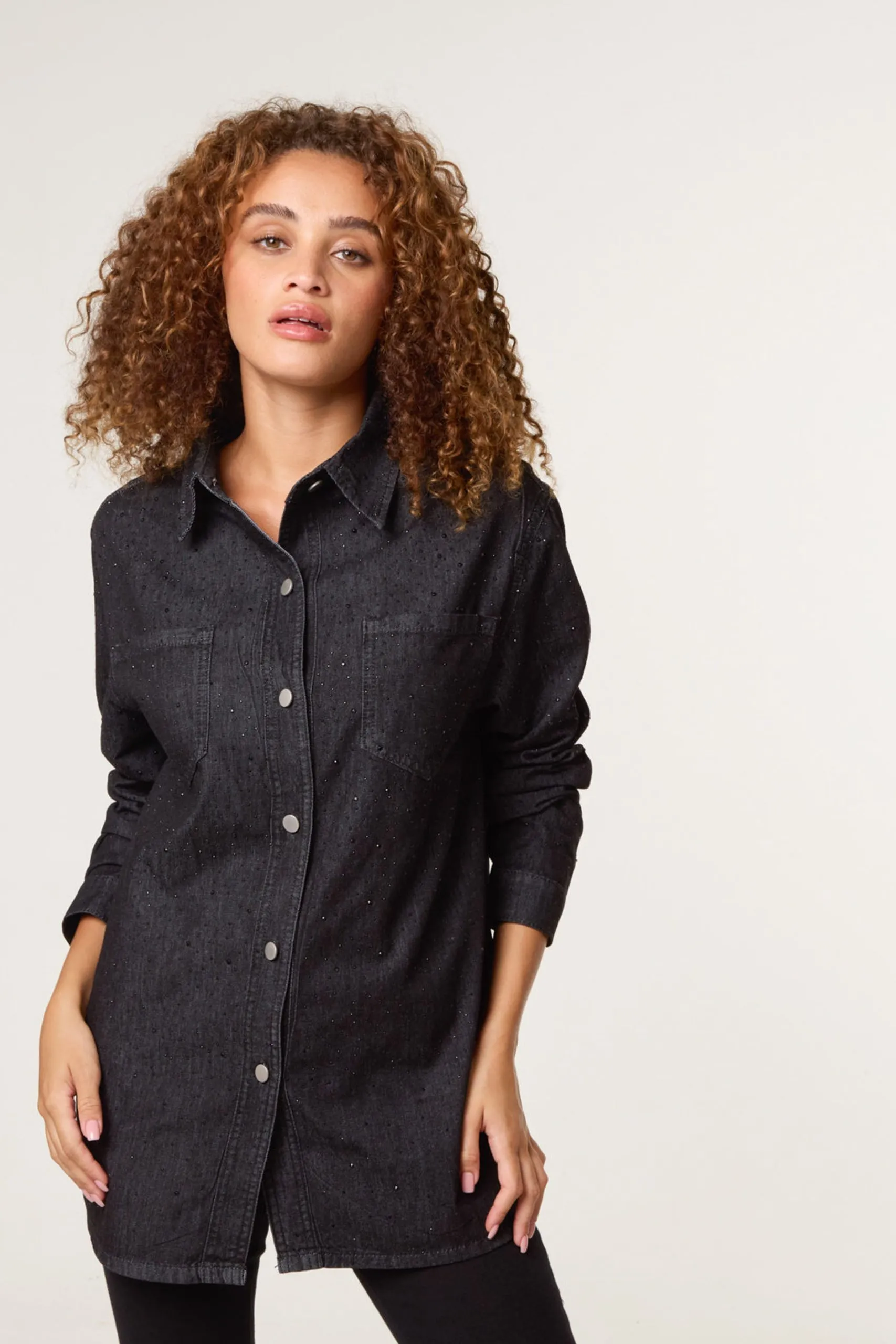 Black Long Sleeved Denim Shirt