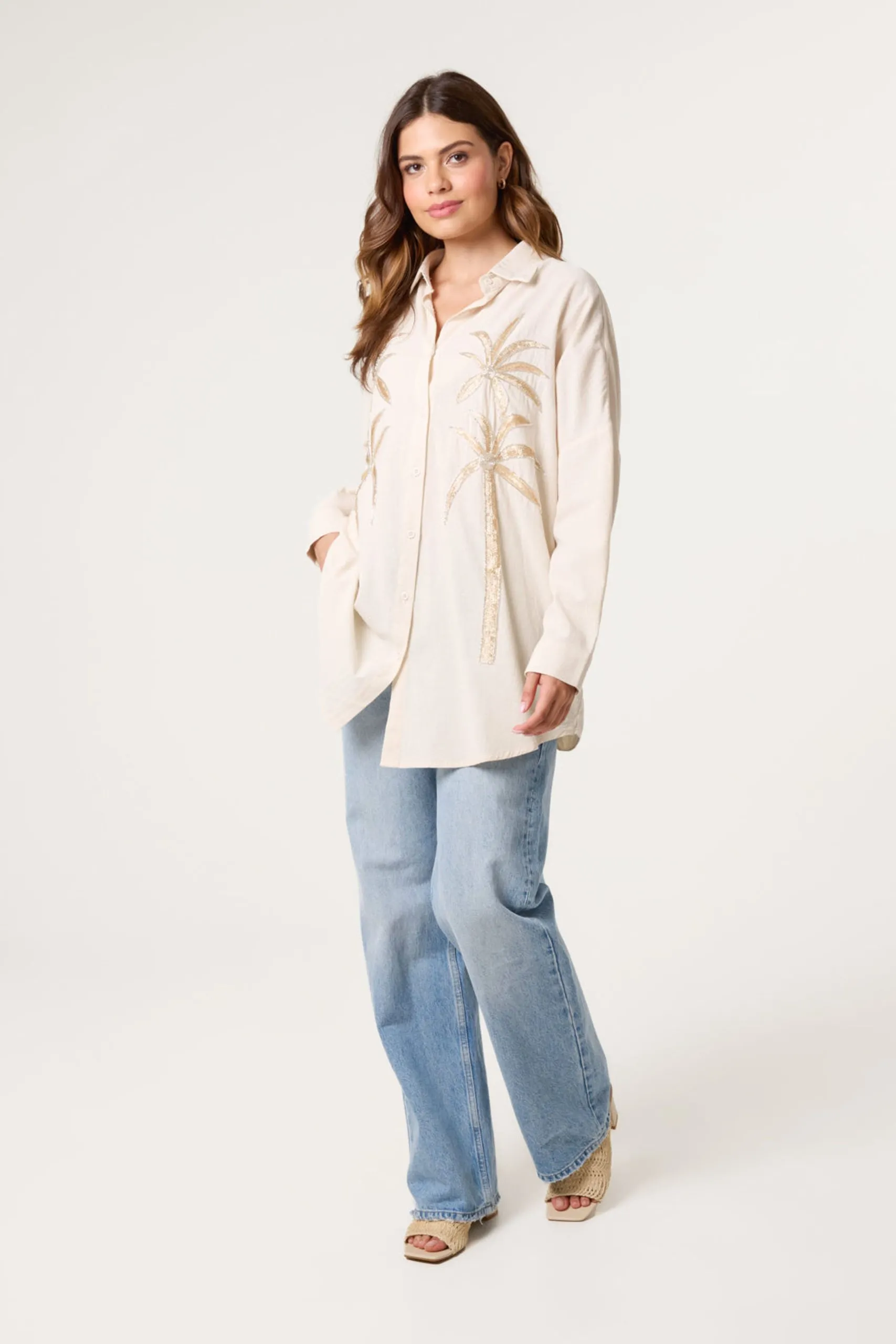 Stone Shirt With Golden Palm Trees