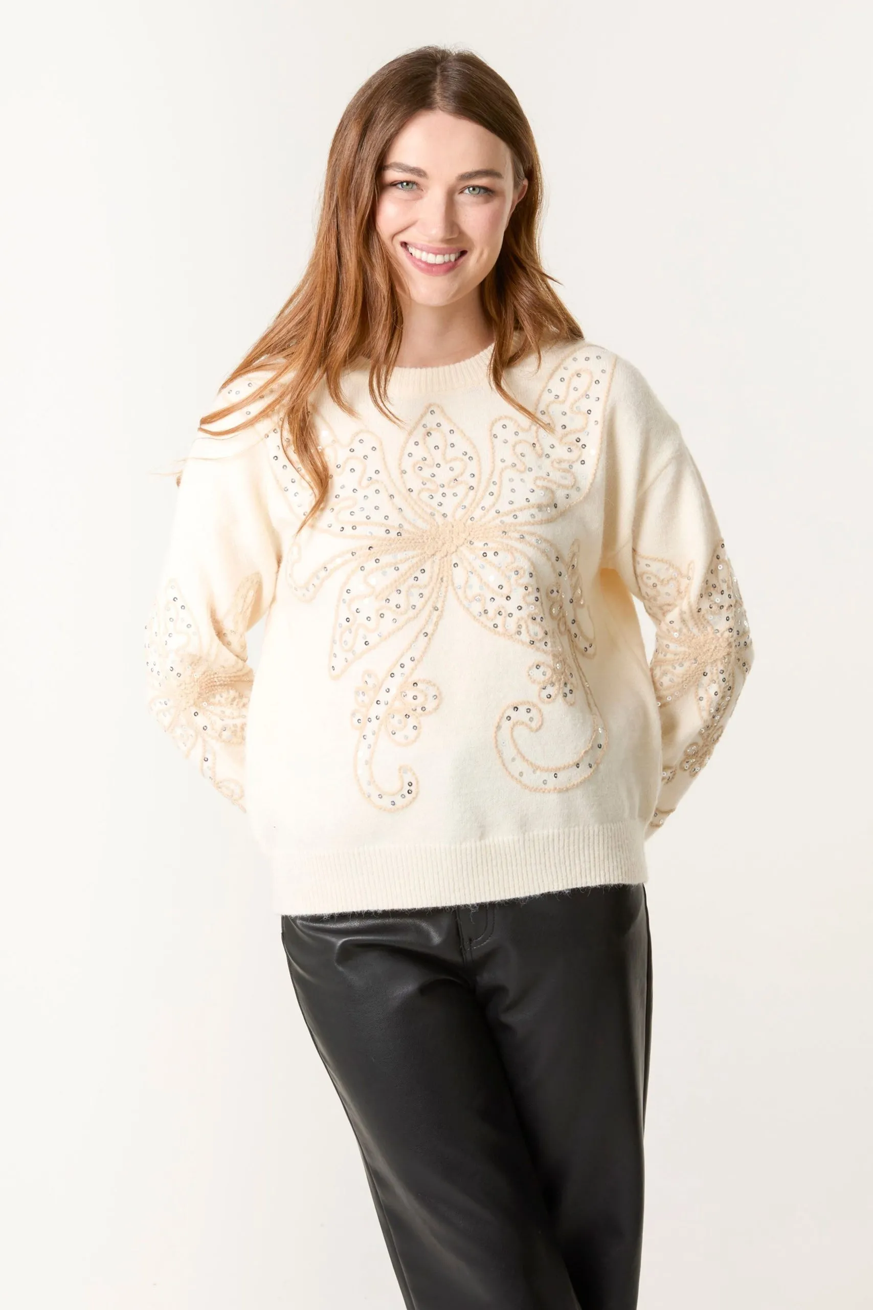 Stone Butterfly Embroidered Jumper