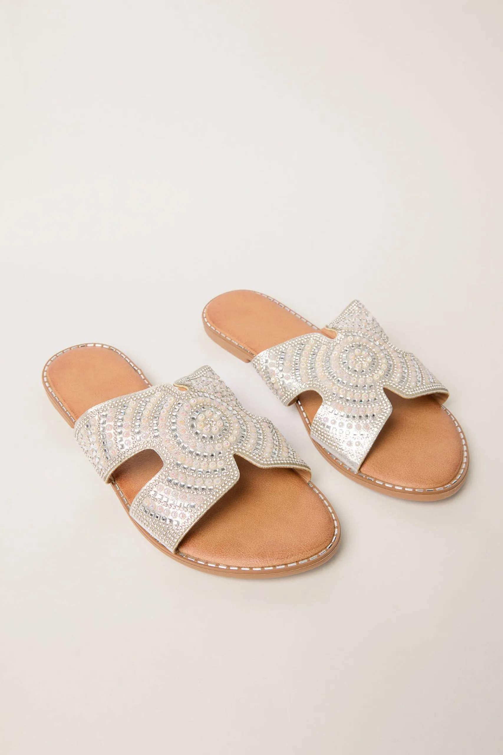 Silver Cross Front Embellished Sandals