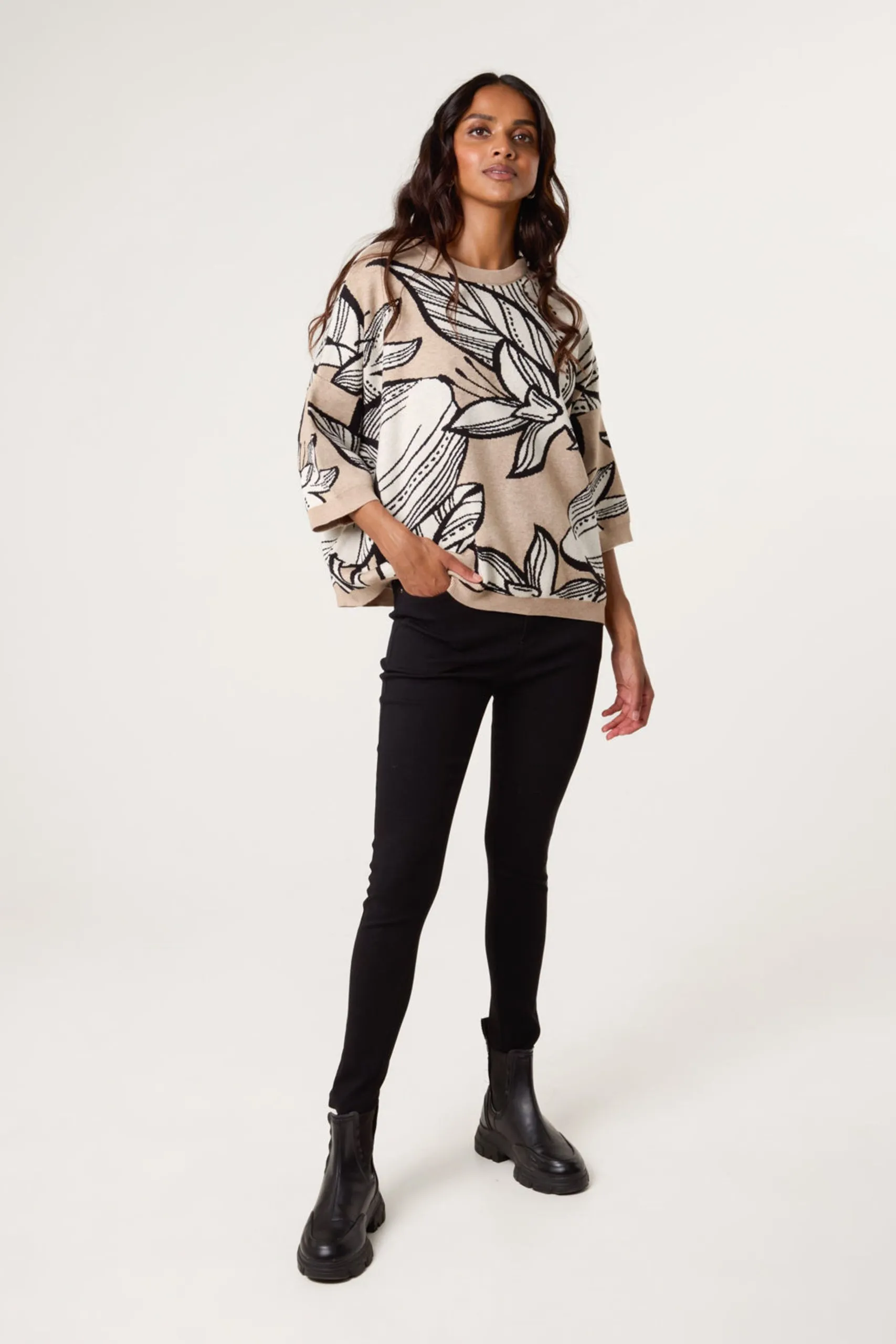 Light Brown Flower Pattern Jumper