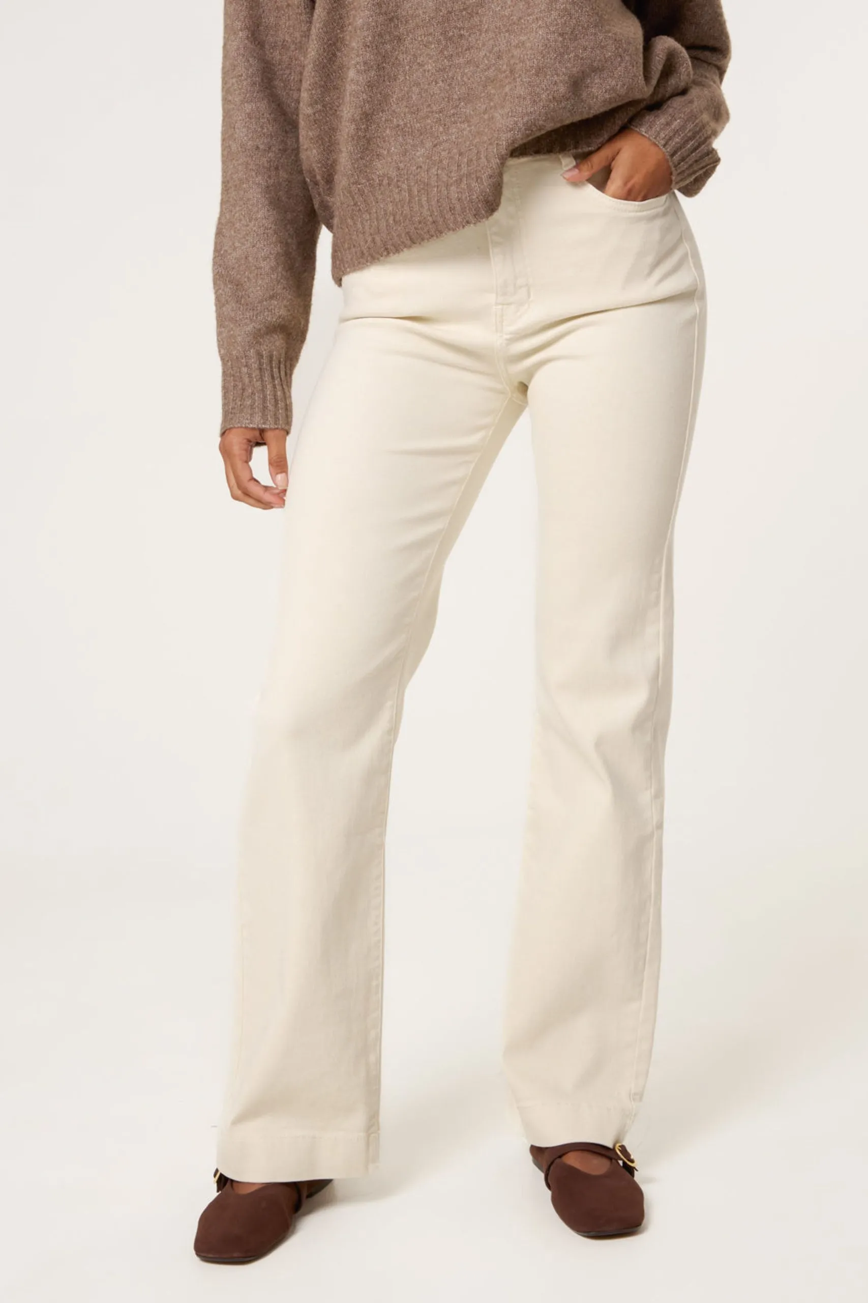 Off White Wide Leg Deep Hem Jeans