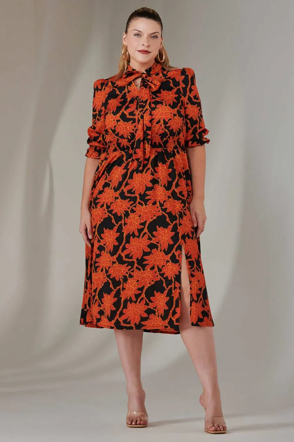 Print Tie Neck Dress