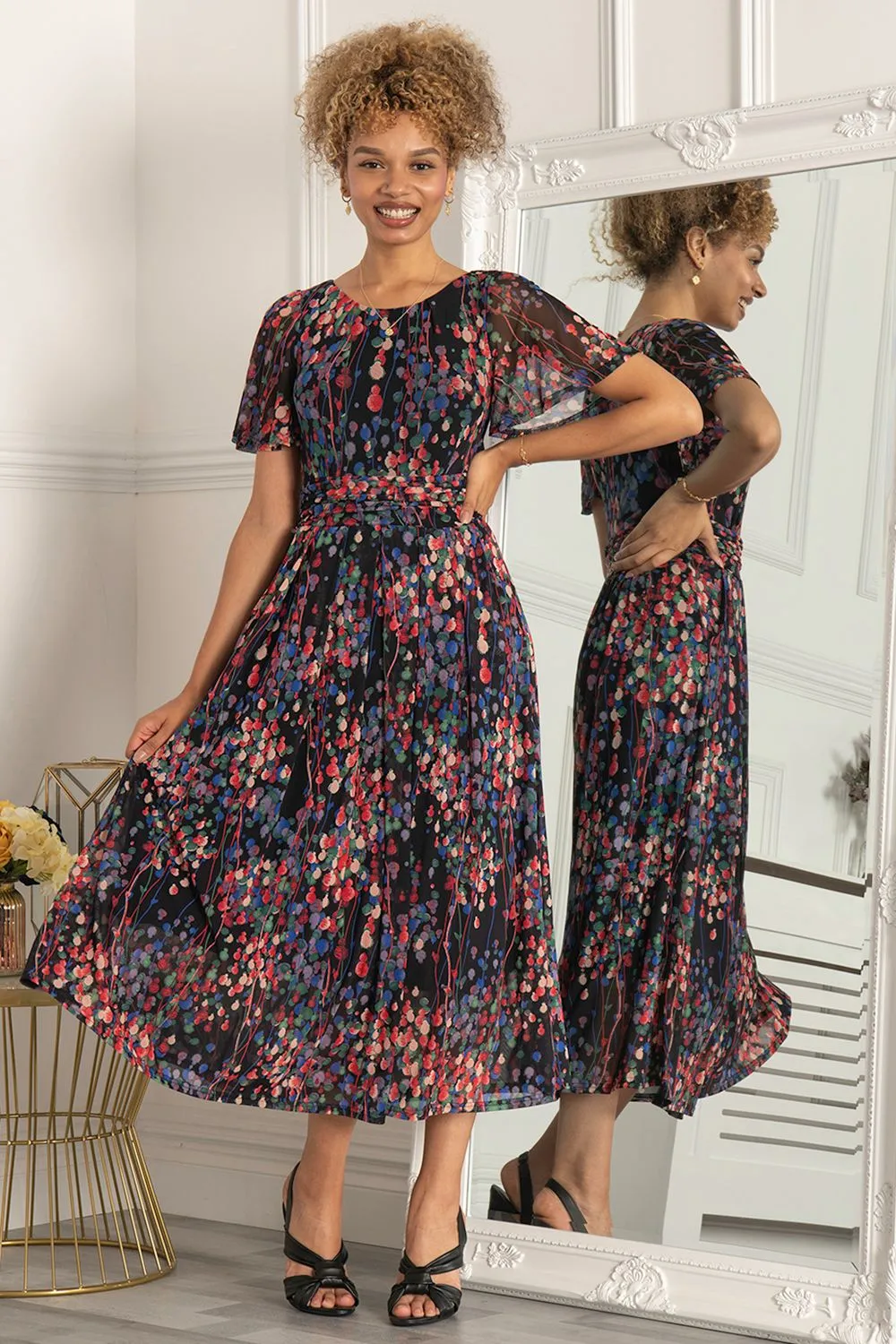 Mabelle Flare Sleeve Mesh Maxi Dress