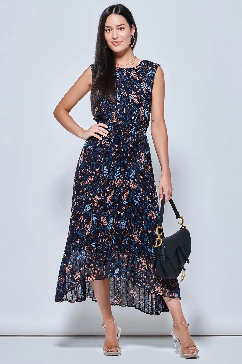 Textured Chiffon Pleated Dress