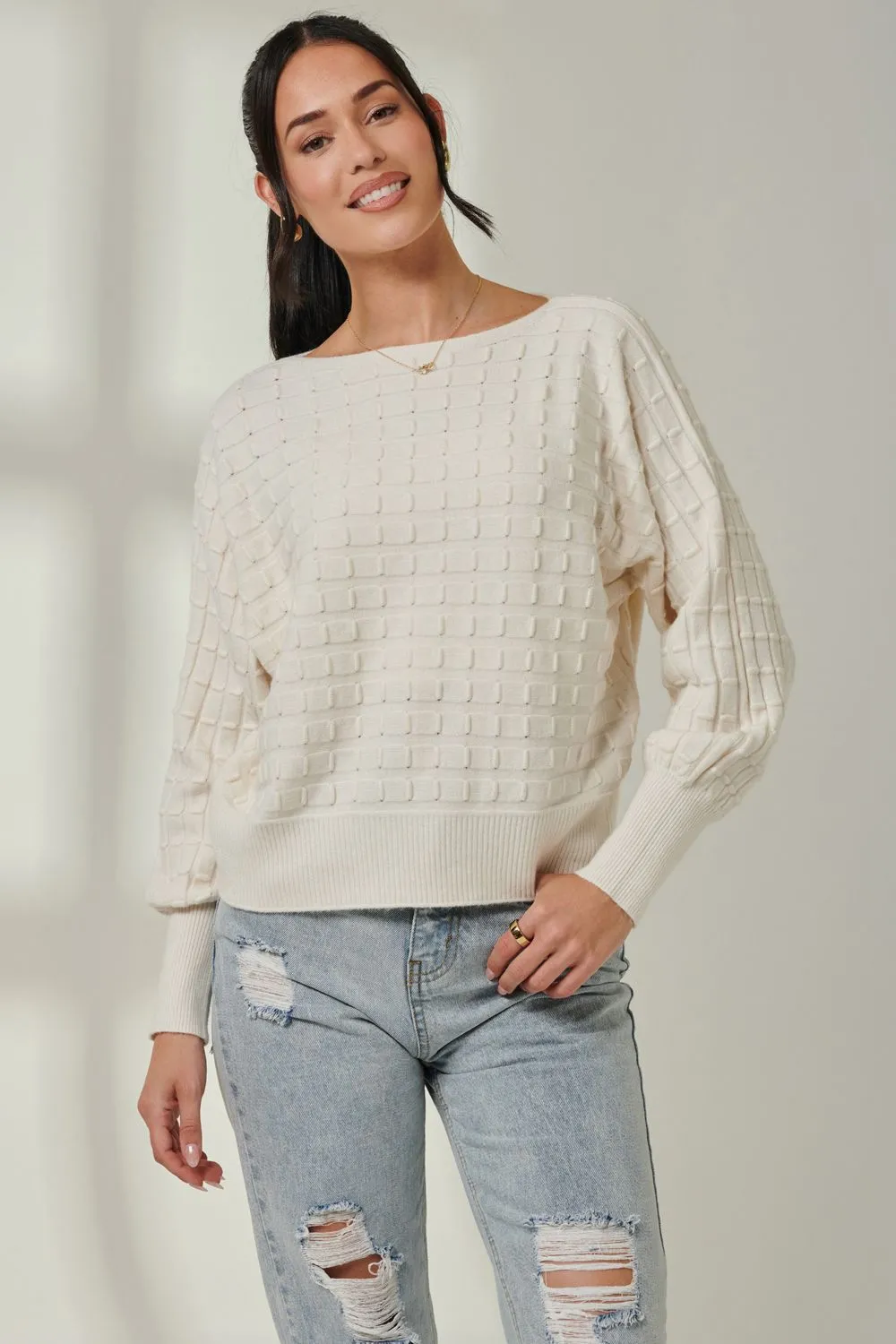 Bubble Stitch Batwing Knit Jumper