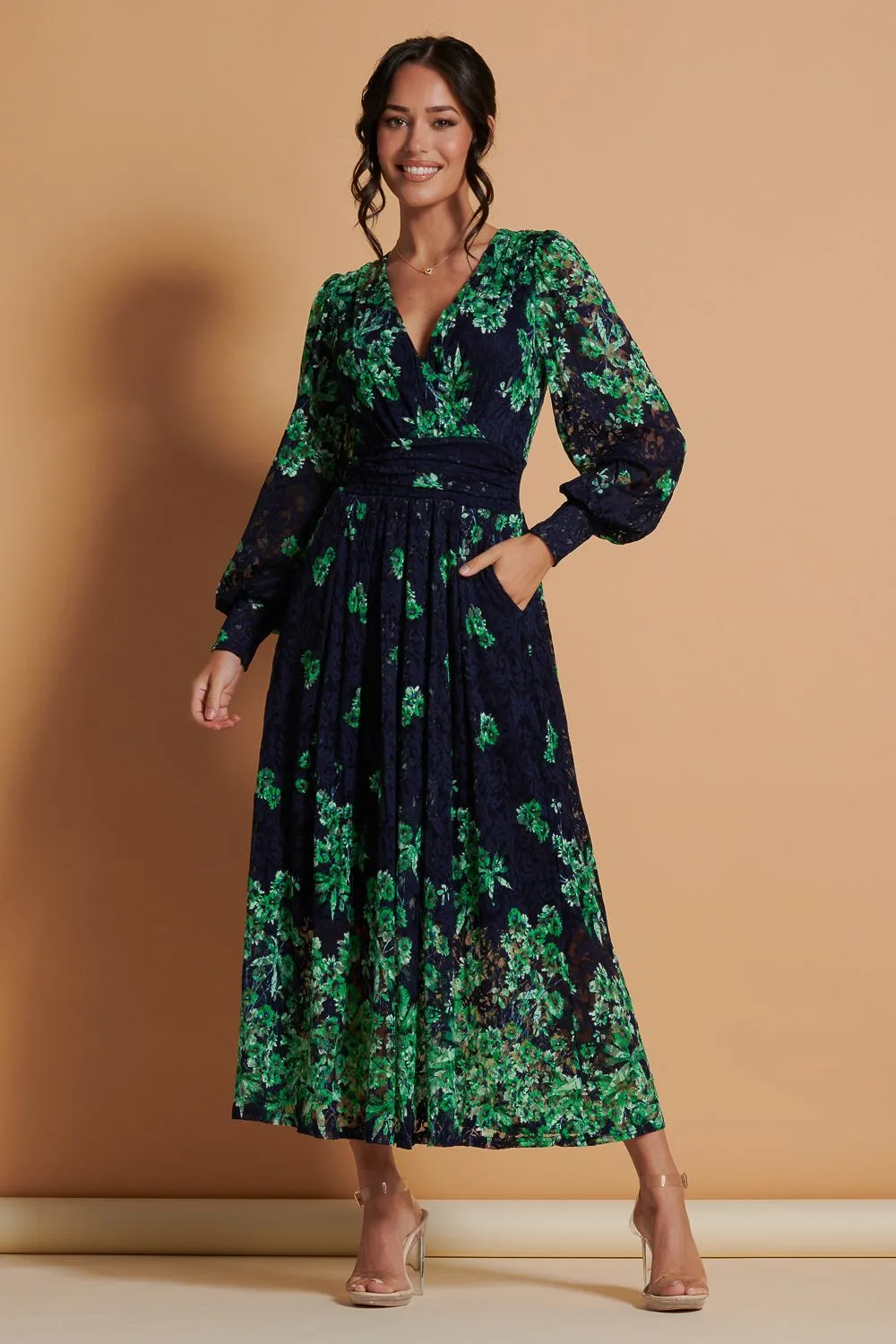 Amica Symmetrical Print Lace Maxi Dress