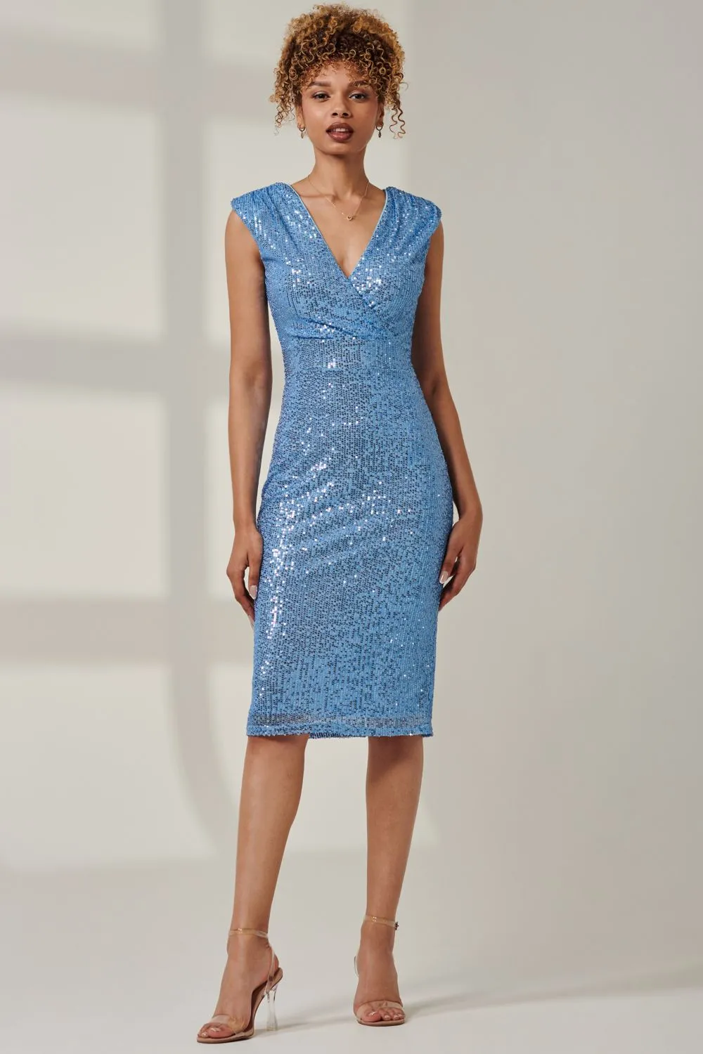 Sequin Wrap Detail Hourglass Dress