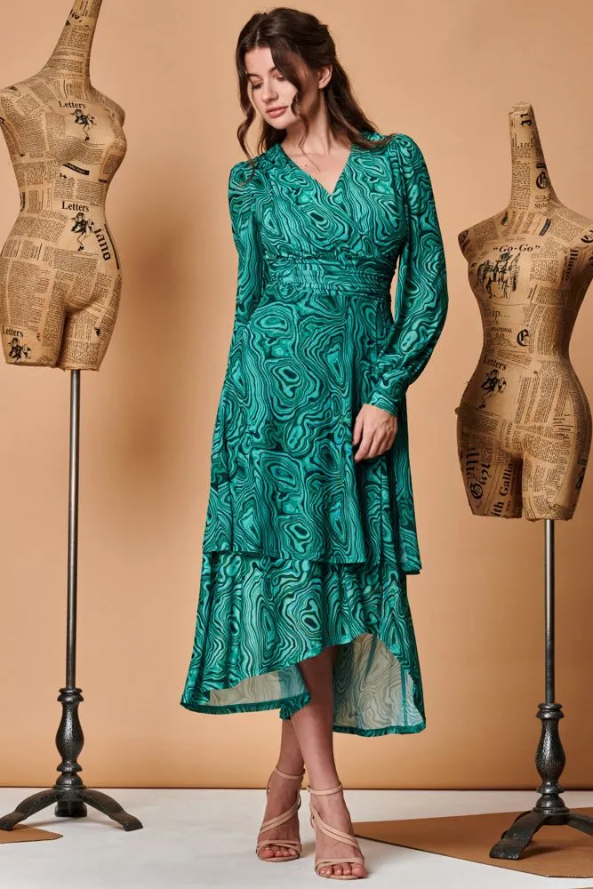 Asymmetrical Hem Mesh Midi Dress