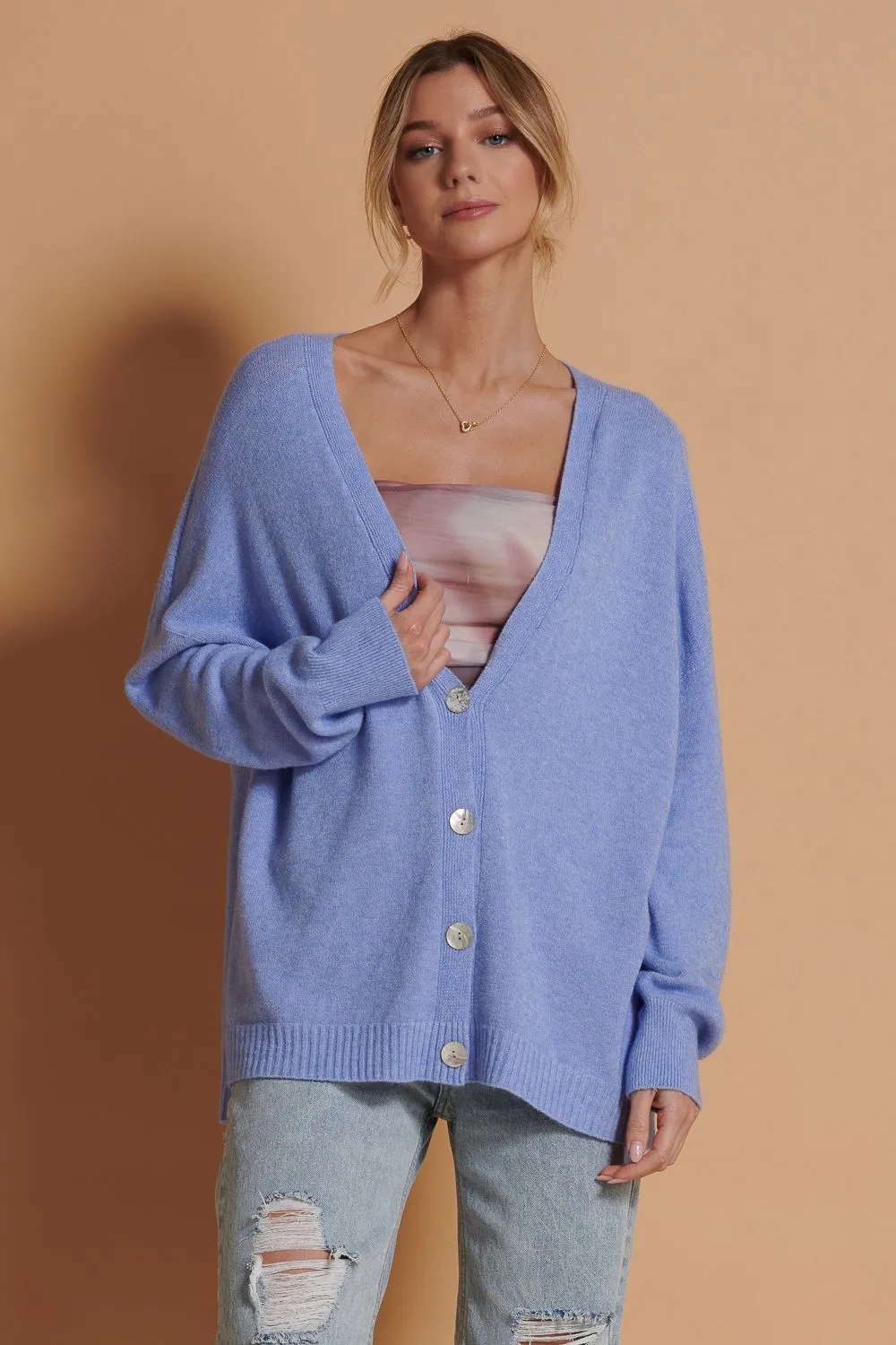 Soft Knit Shell Button Cardigan
