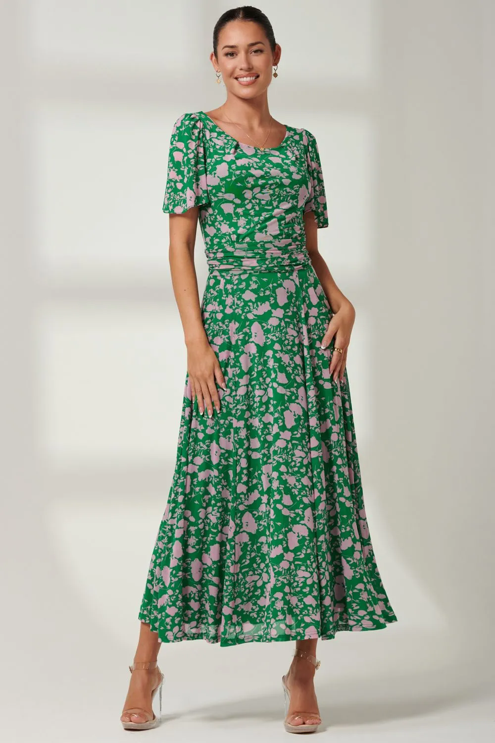 Paityn Angel Sleeve Mesh Maxi Dress