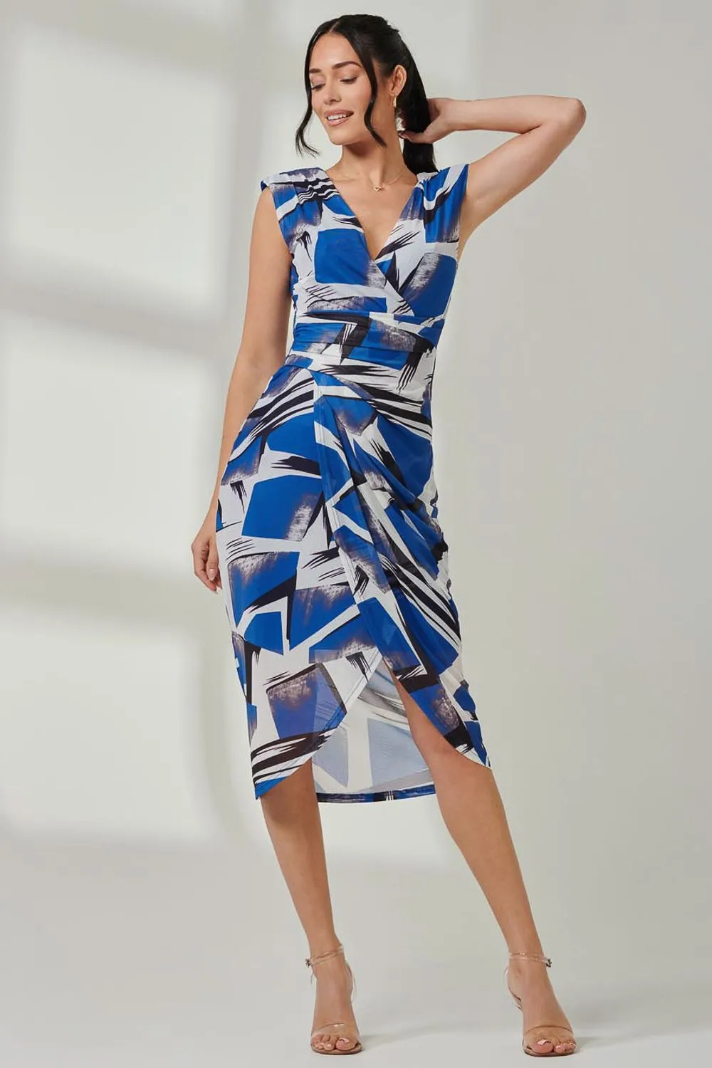 Mesh Wrap Ruched Bodycon Dress