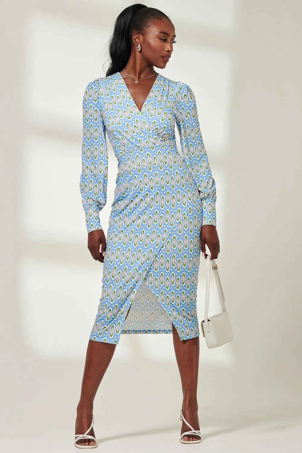 Print Long Sleeve Jersey Pencil Dress