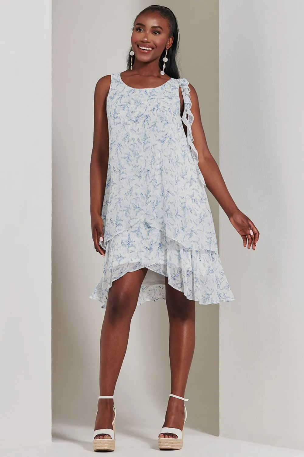 Frill Chiffon Mini Swing Dress