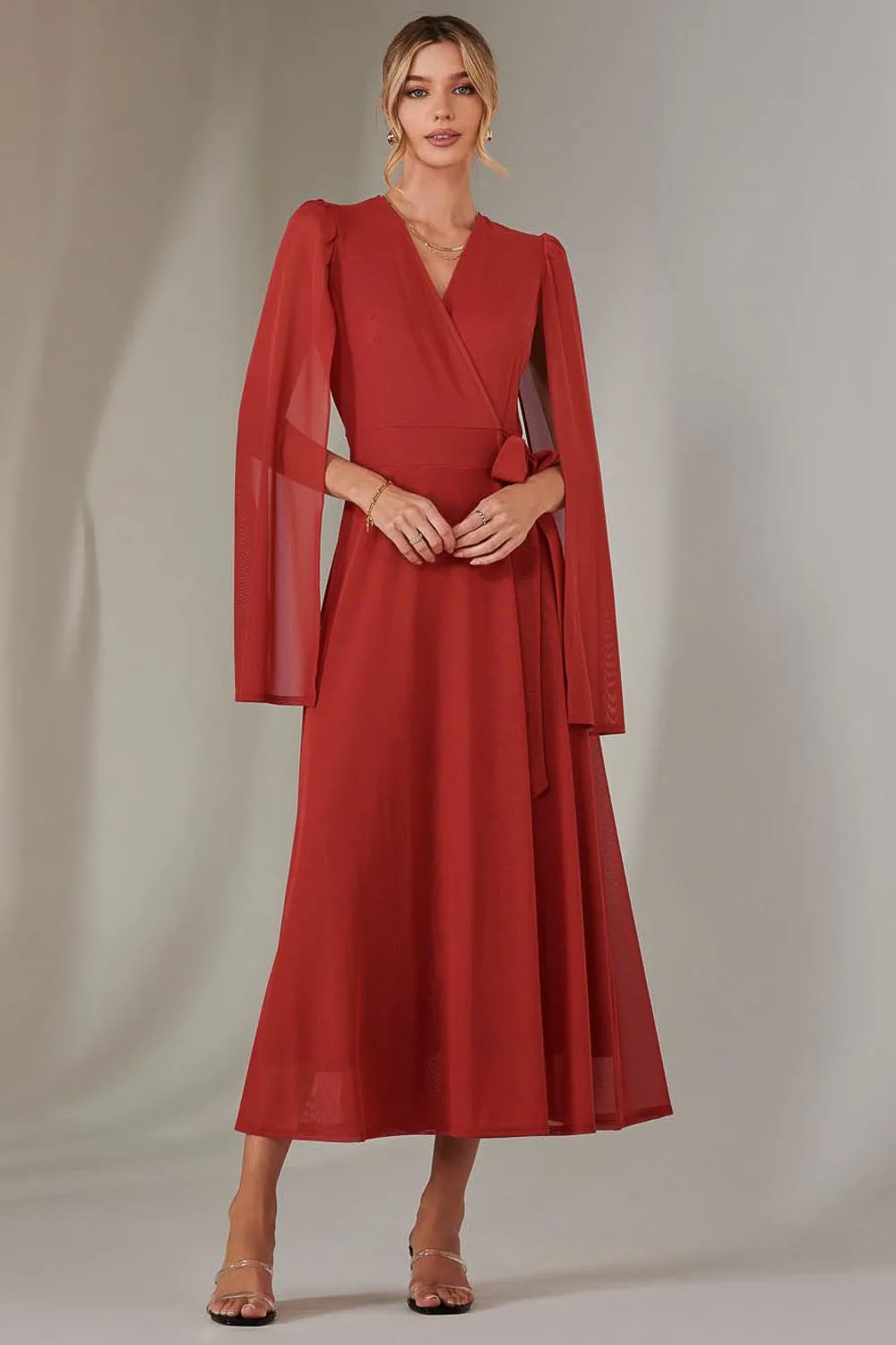 Amira Cape Sleeve Wrapped Maxi Dress