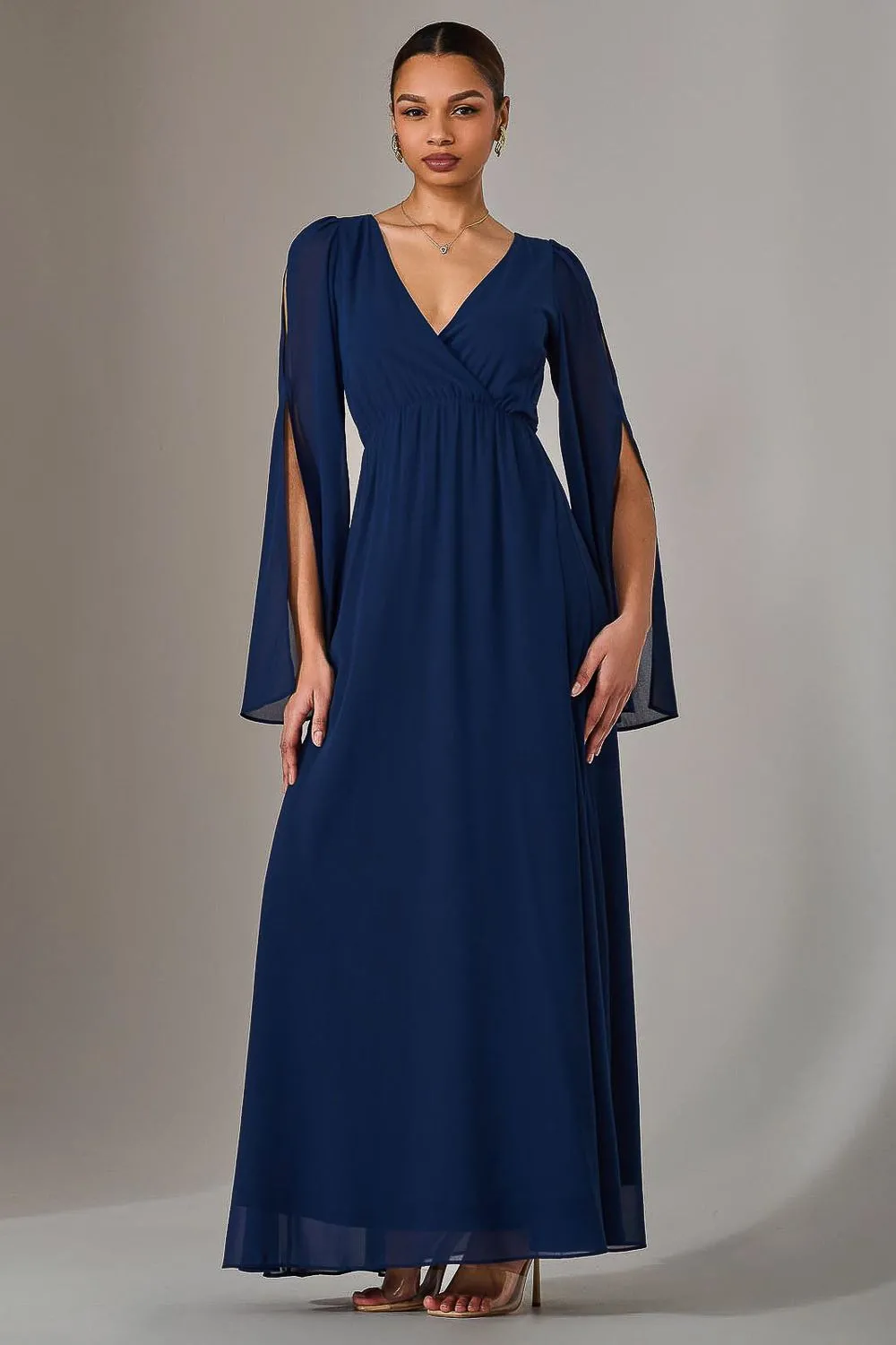 Chiffon Cap Sleeve Maxi Dress