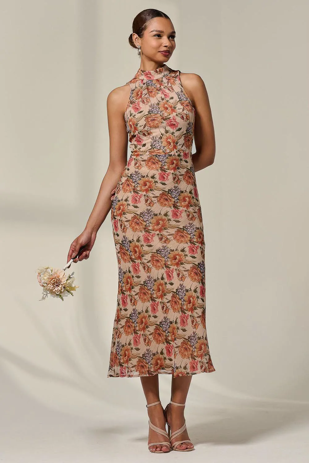 Chiffon Halterneck Printed Midaxi Dress
