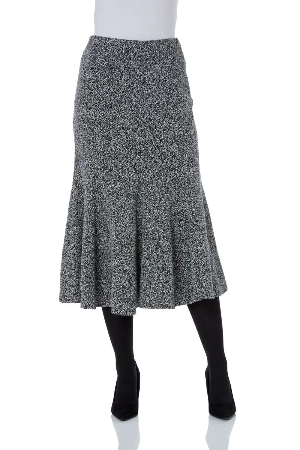 Flared Textured Midi Stretch Skirt