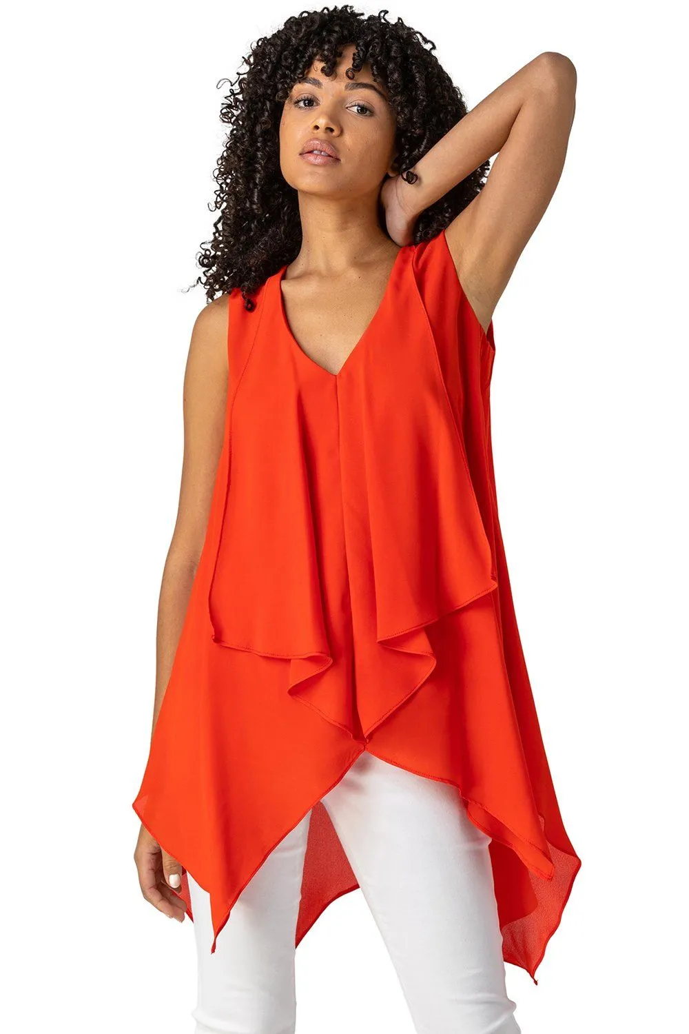 Asymmetric Hanky Hem Chiffon Tunic Top