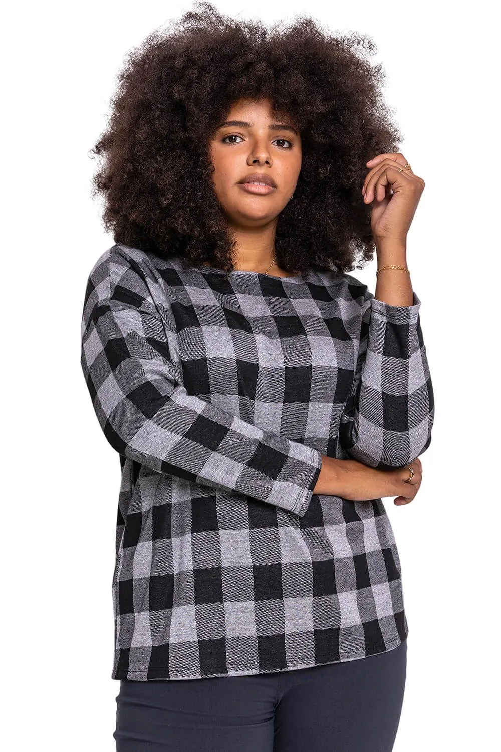 Curve Check Print Long Sleeve Top
