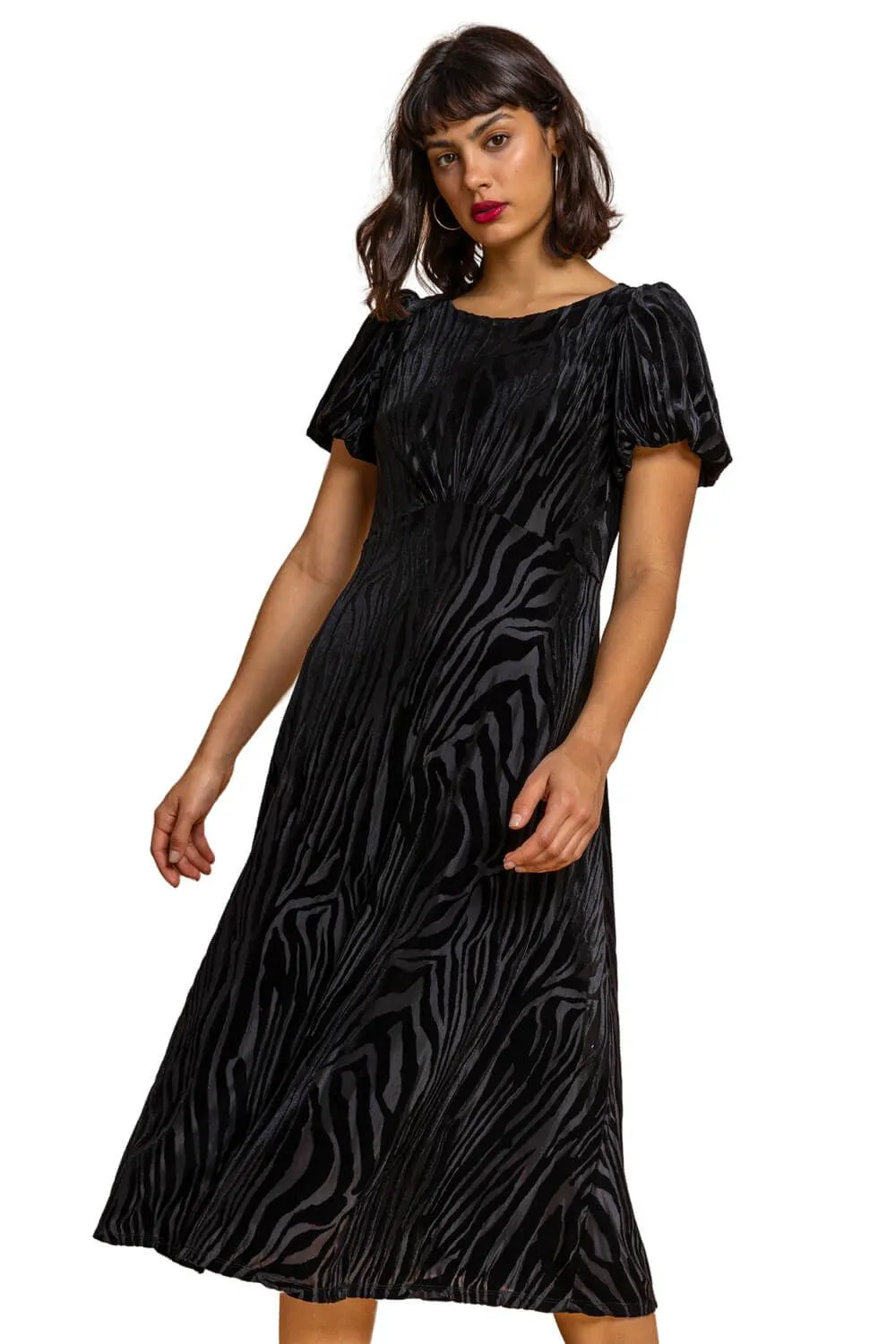 Zebra Print Burnout Velvet Dress