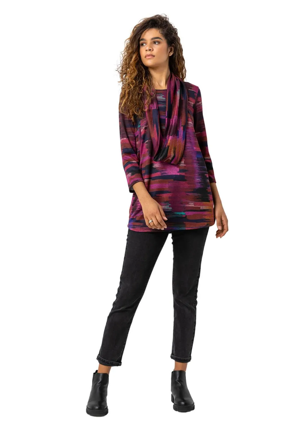 Abstract Print Pocket Top with Snood