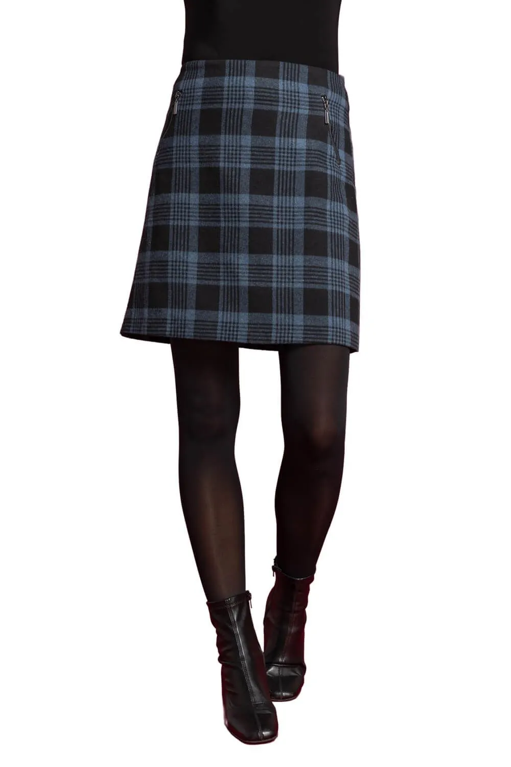 Check Print Zip Pocket A line Skirt