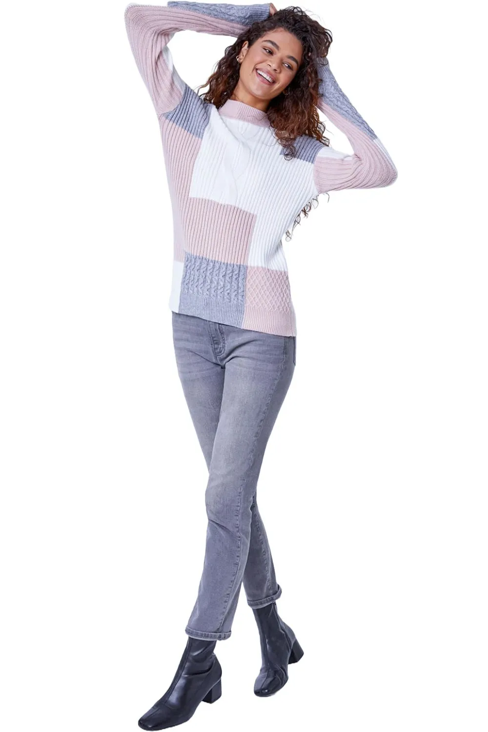 Colourblock Cable Knit Jumper