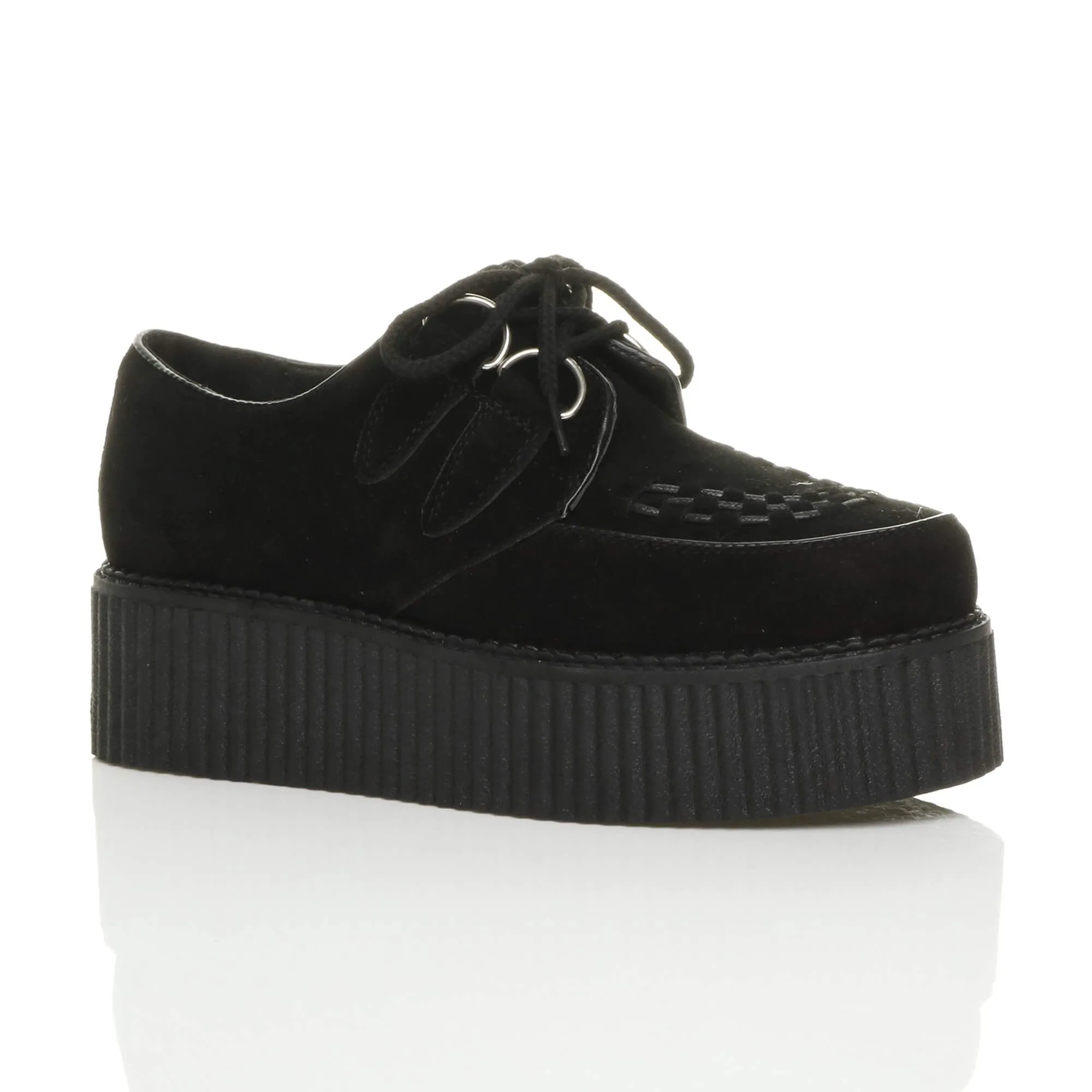 Mid Wedge Heel Brothel Creepers Faux Suede Lace Up Shoes