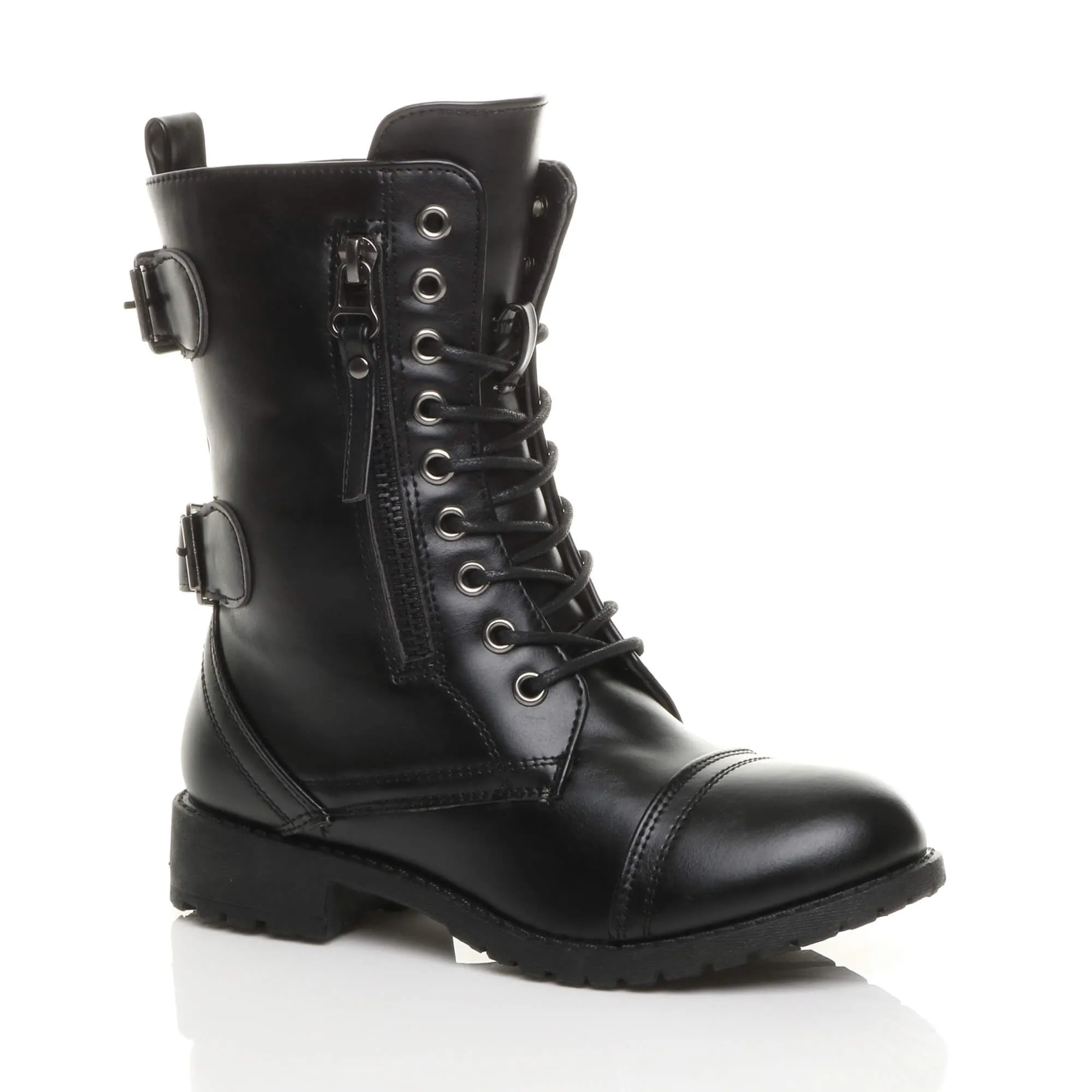 Flat  Heel Lace Up Military  Biker Boots