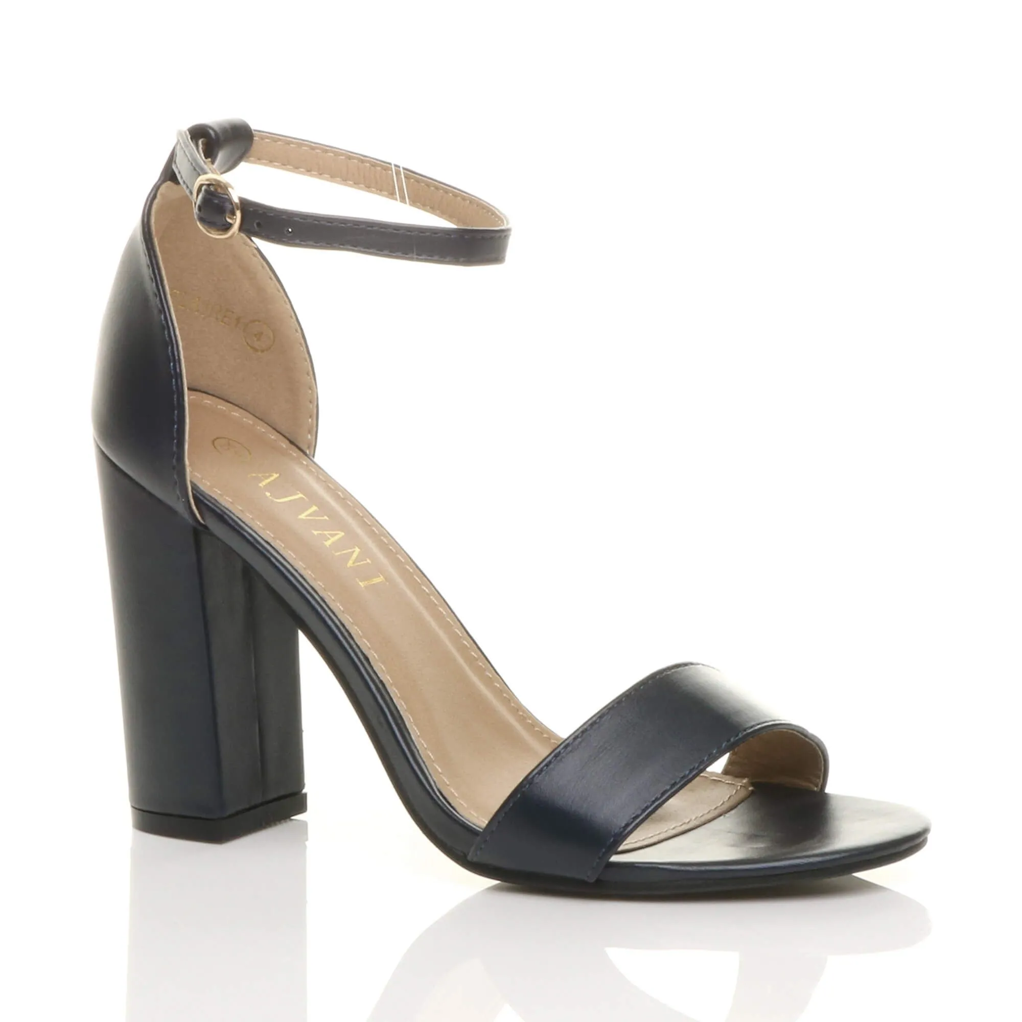 High Block Heel Ankle Strap Faux Leather Heeled Sandals