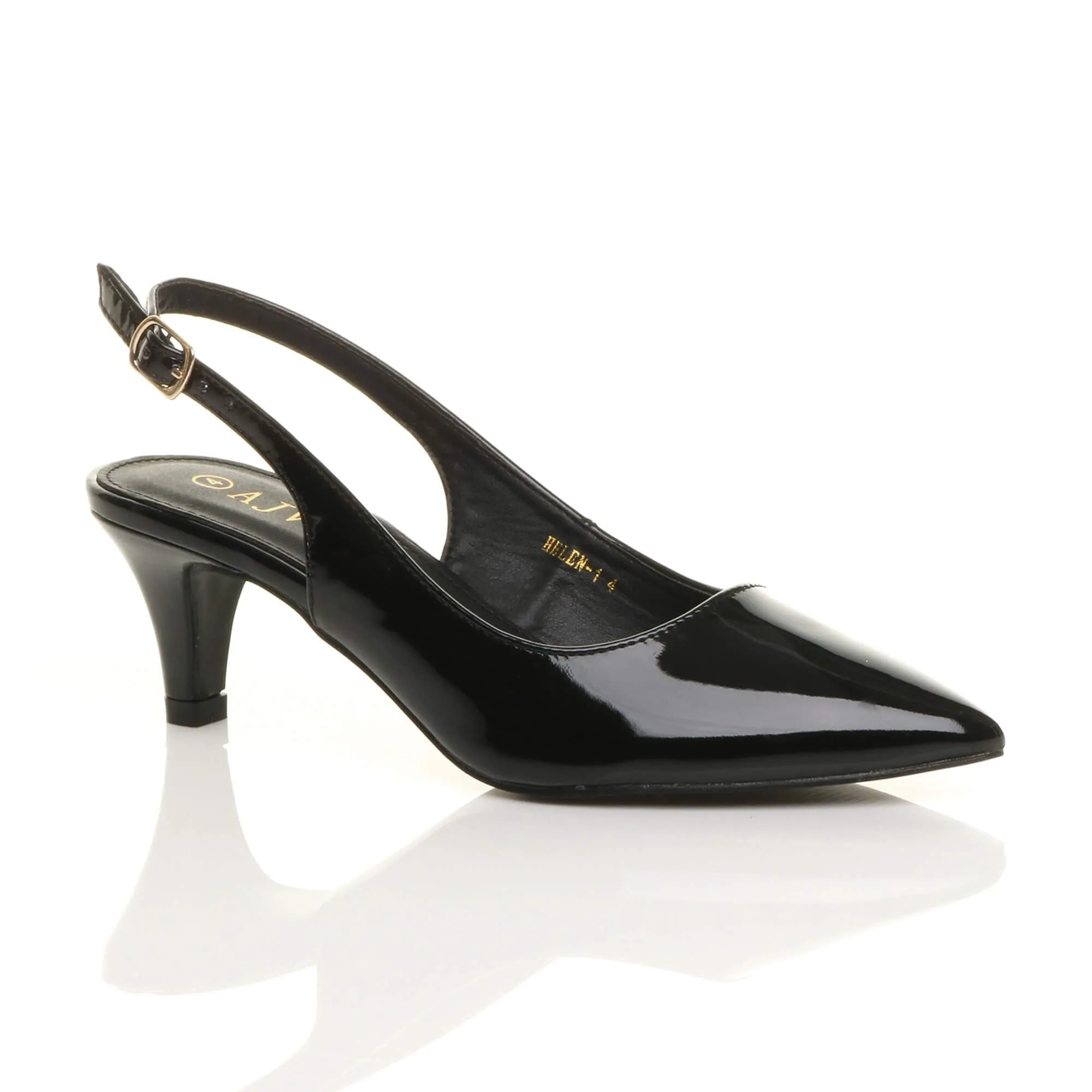 Mid Slim Heel Slingback Pointed Patent Court Shoes