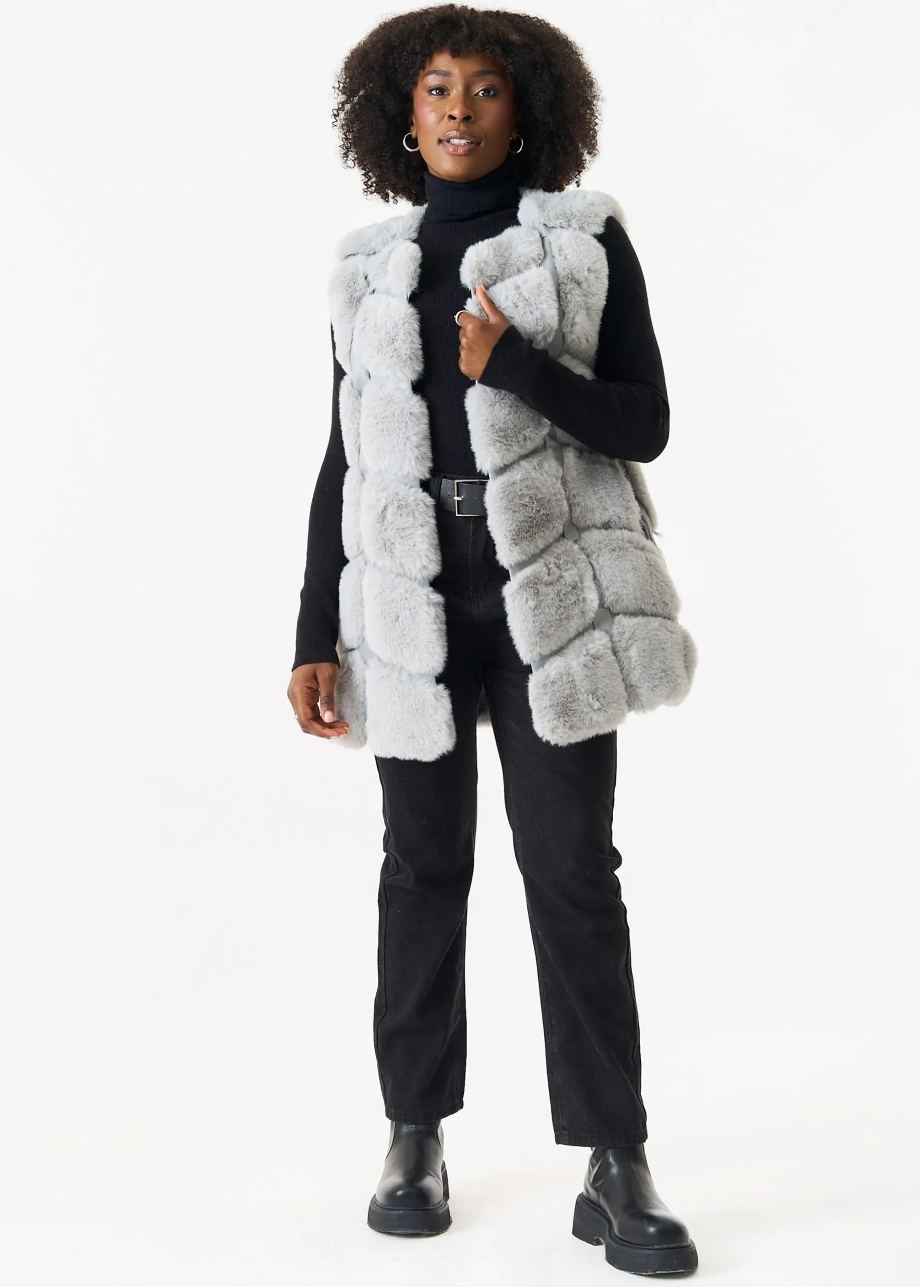 Silver Box Cut Faux Fur Gilet Jacket