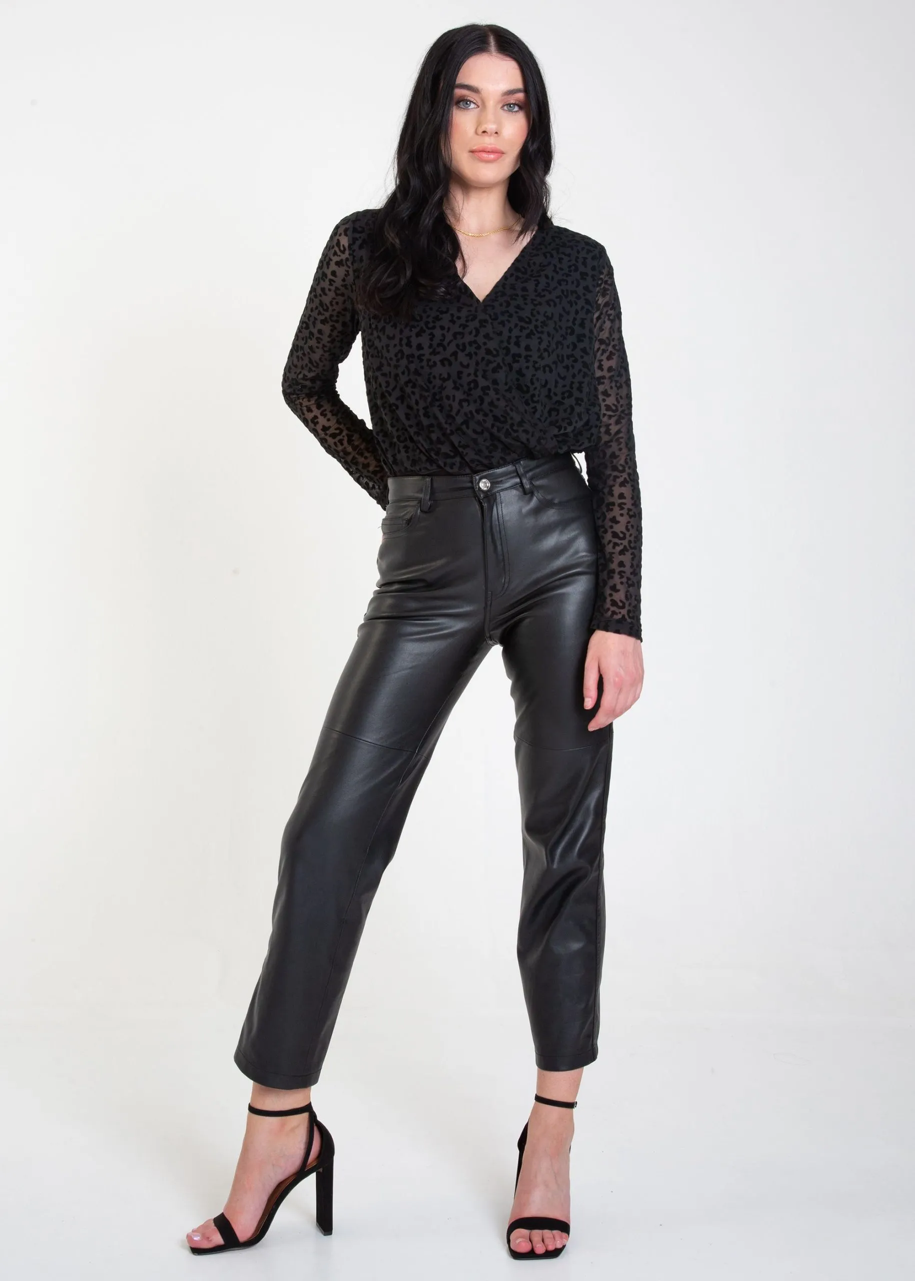 Black Animal Pattern Burnout Long sleeve Bodysuit