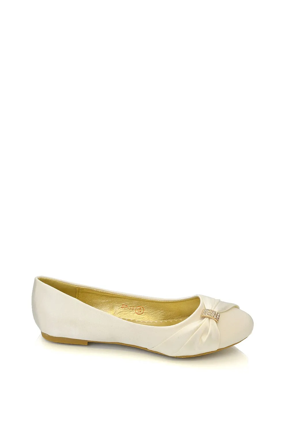 'Gabriela' Flat Ruched Diamante Sparkly Brooch Classic Wedding Bridal Ballerina Pumps