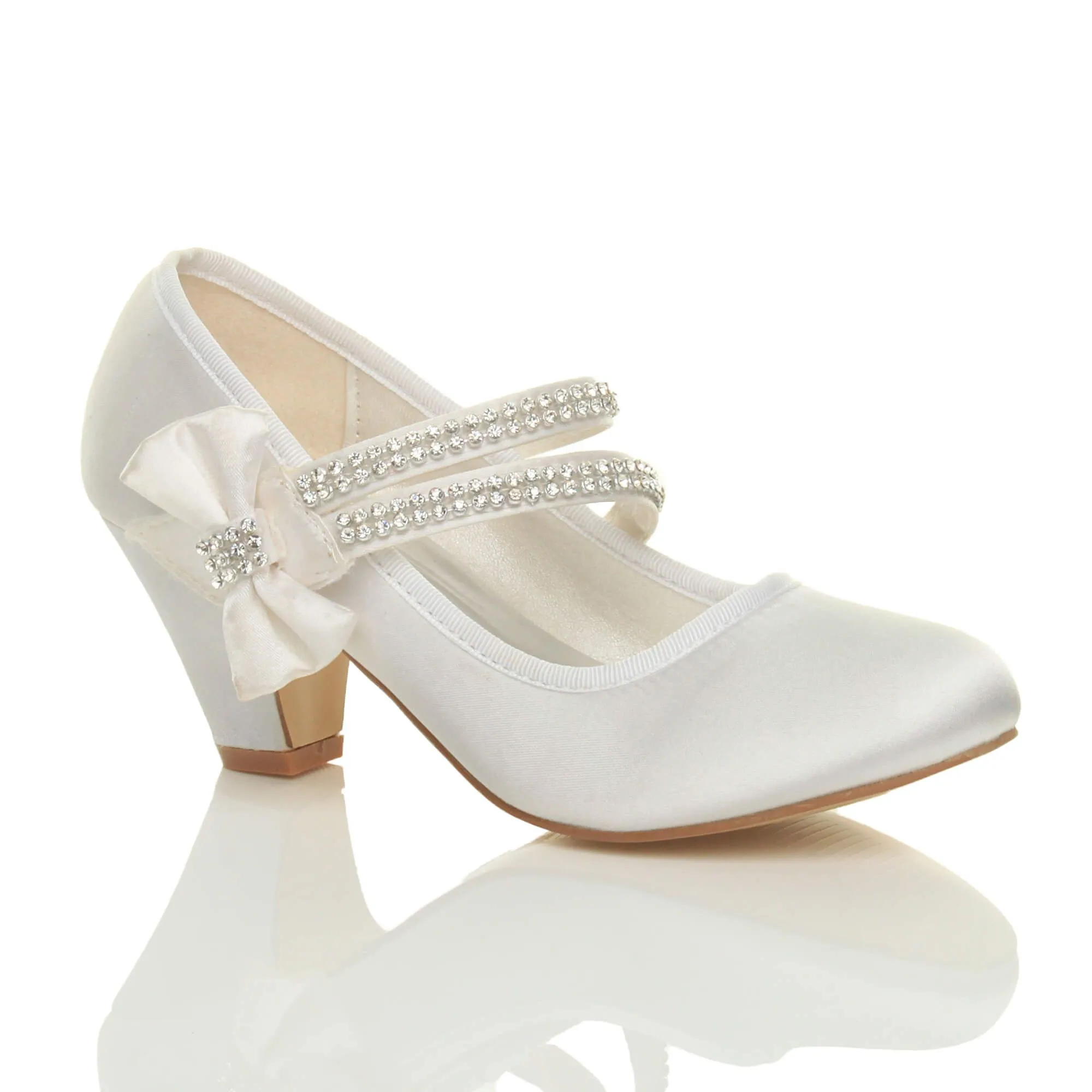 Mid Block Heel Bow Satin Mary Janes